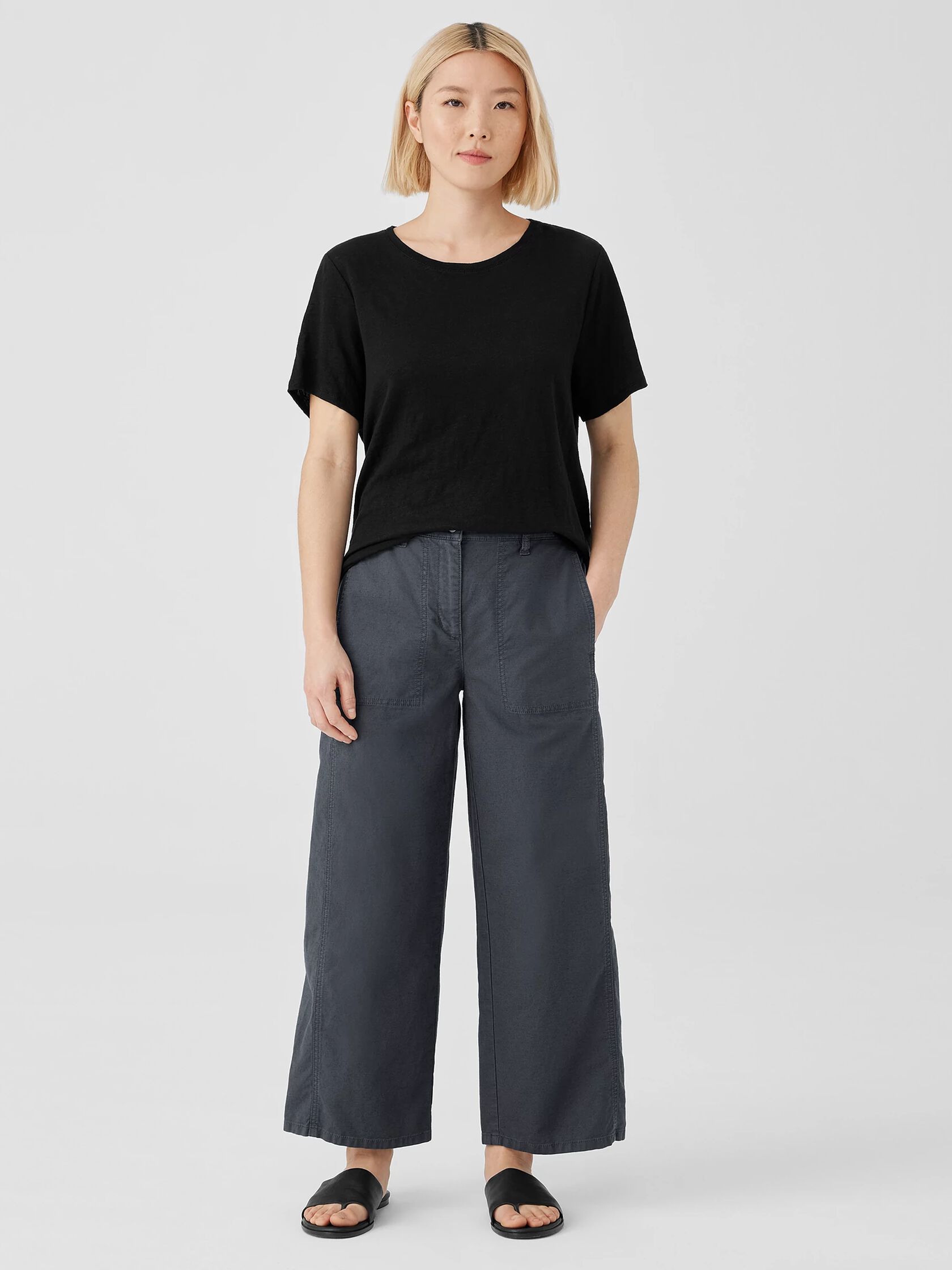 Cotton Hemp Stretch Wide-Leg Pant