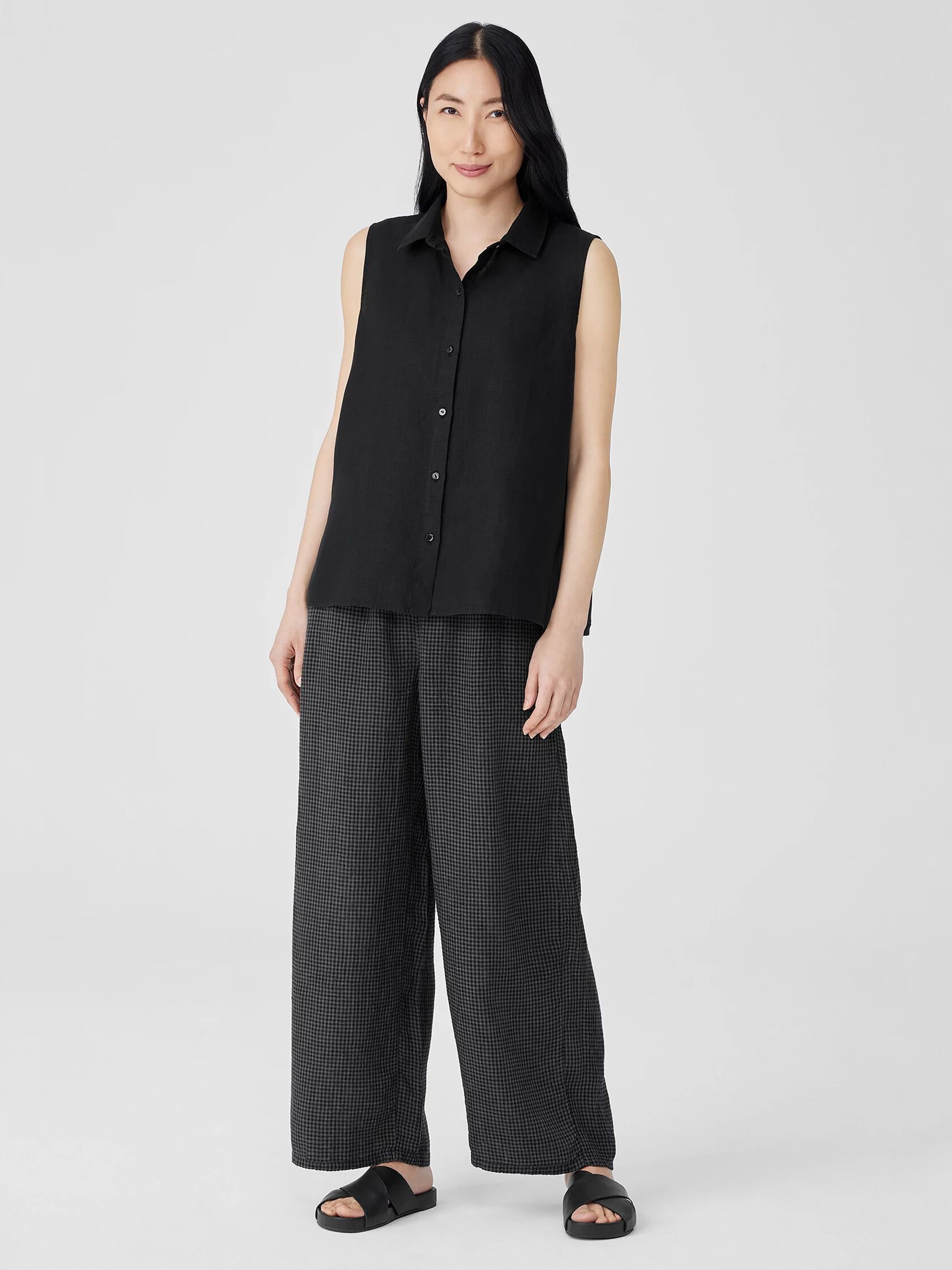 Puckered Organic Linen Wide-Leg Pant
