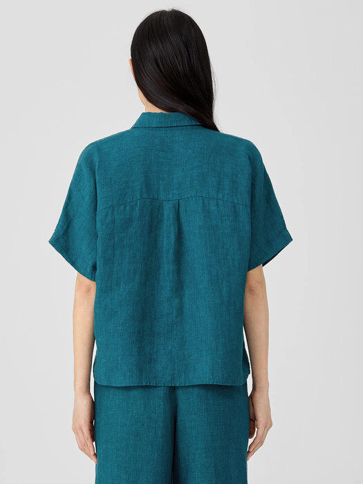 Washed Organic Linen Delave Short-Sleeve Shirt