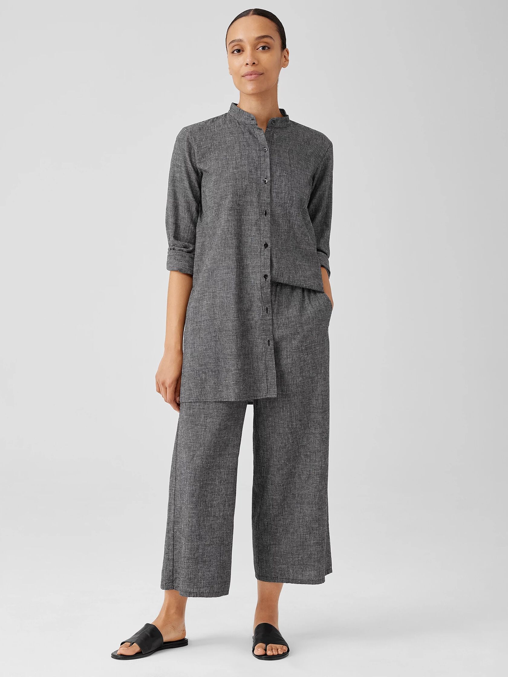 Hemp Organic Cotton Grid Wide-Leg Pant