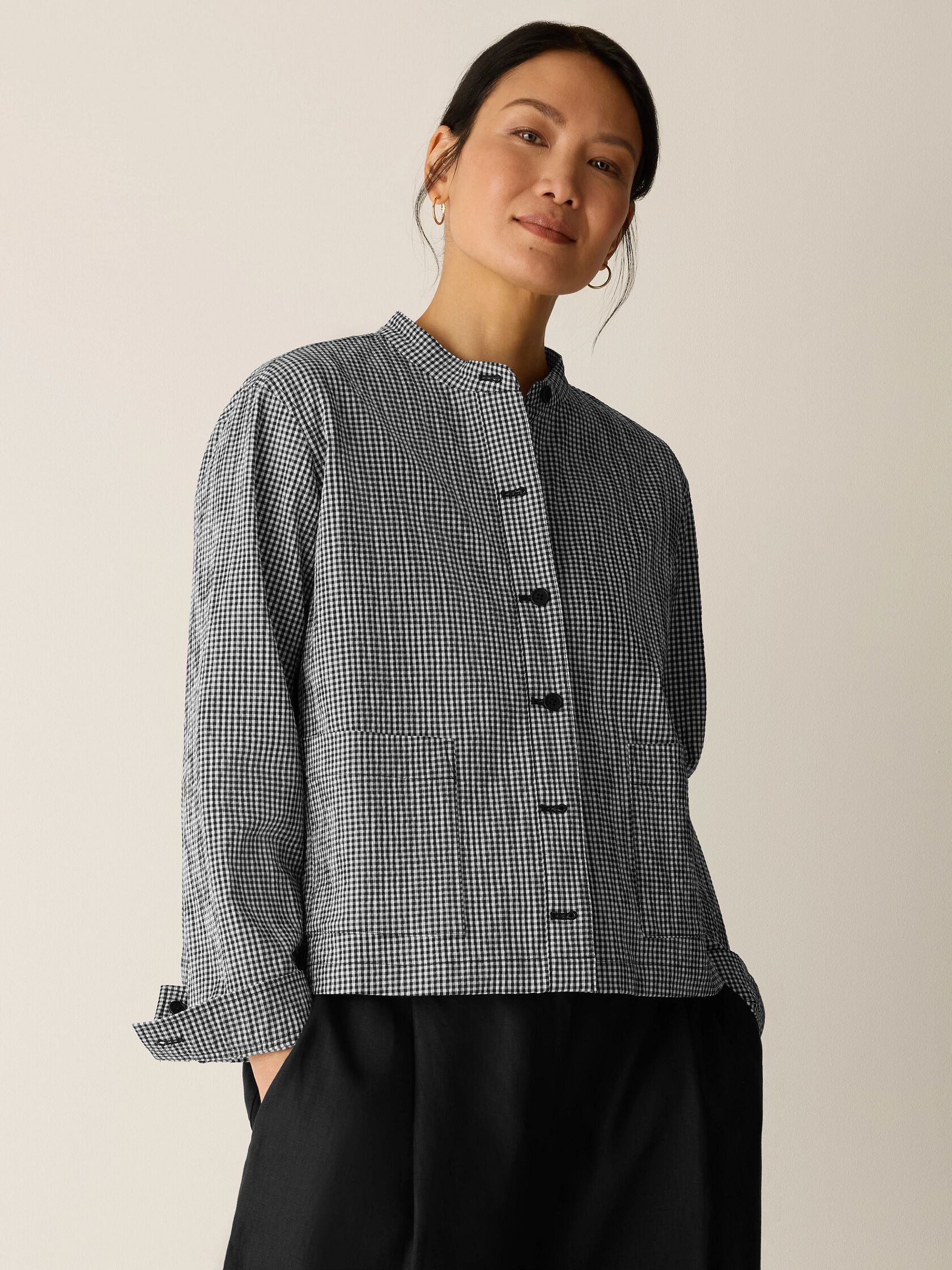 Organic Cotton Pucker Check Shirt Jacket