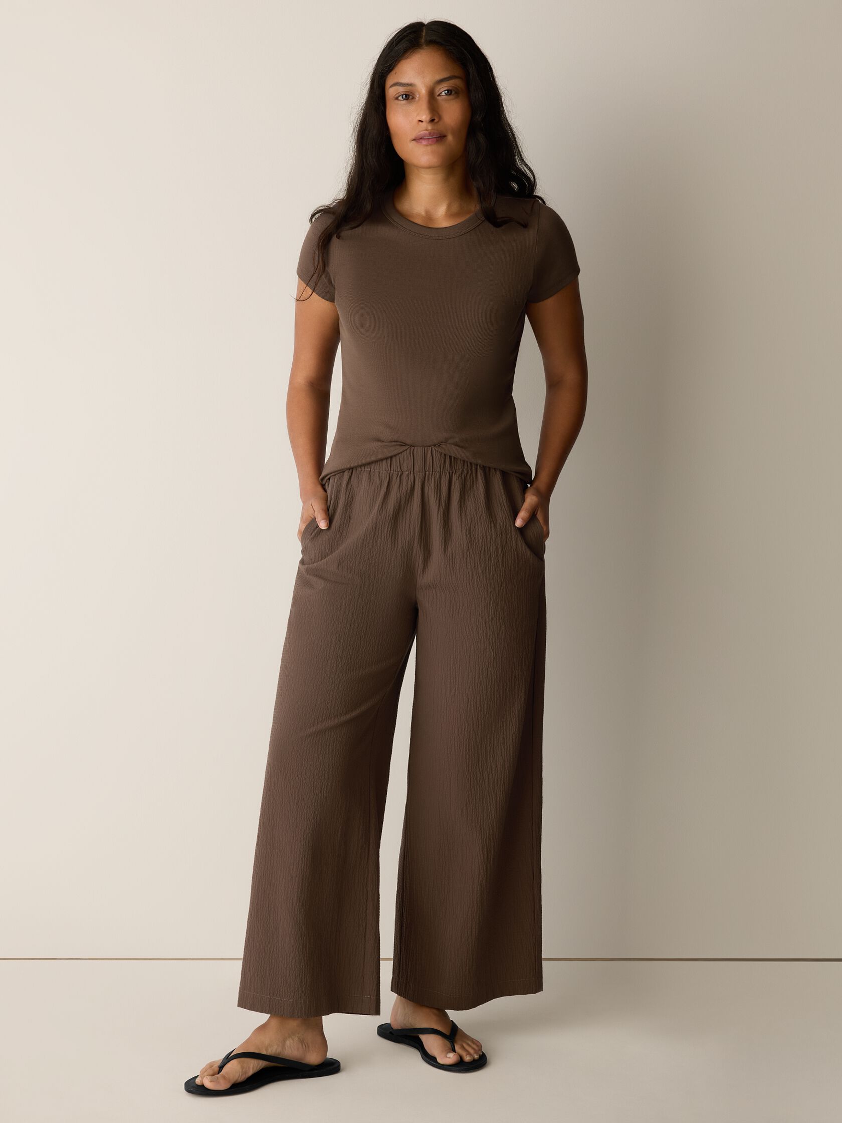 Organic Cotton Pucker Wide-Leg Pant