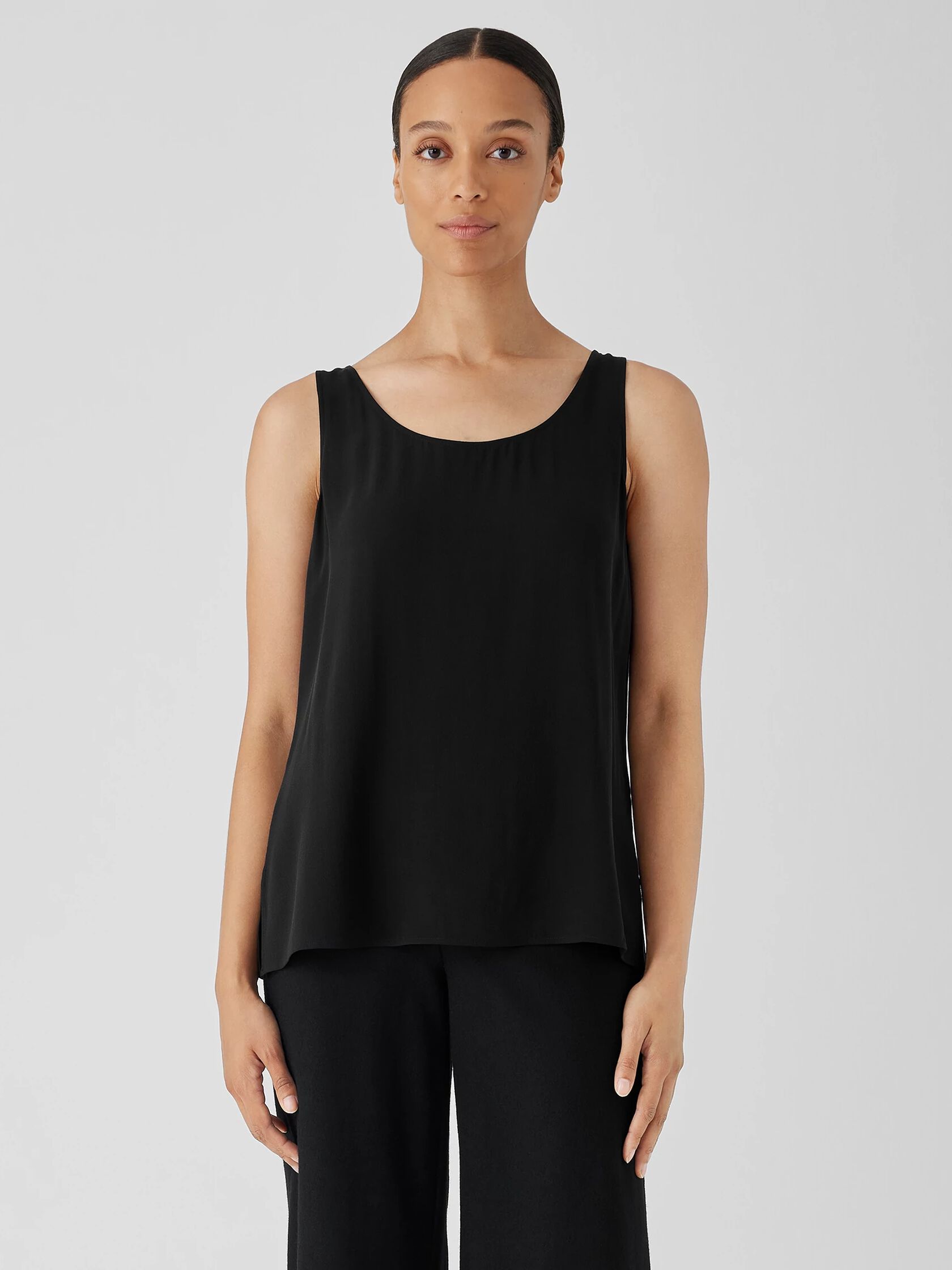 Silk Georgette Crepe Scoop Neck Tank