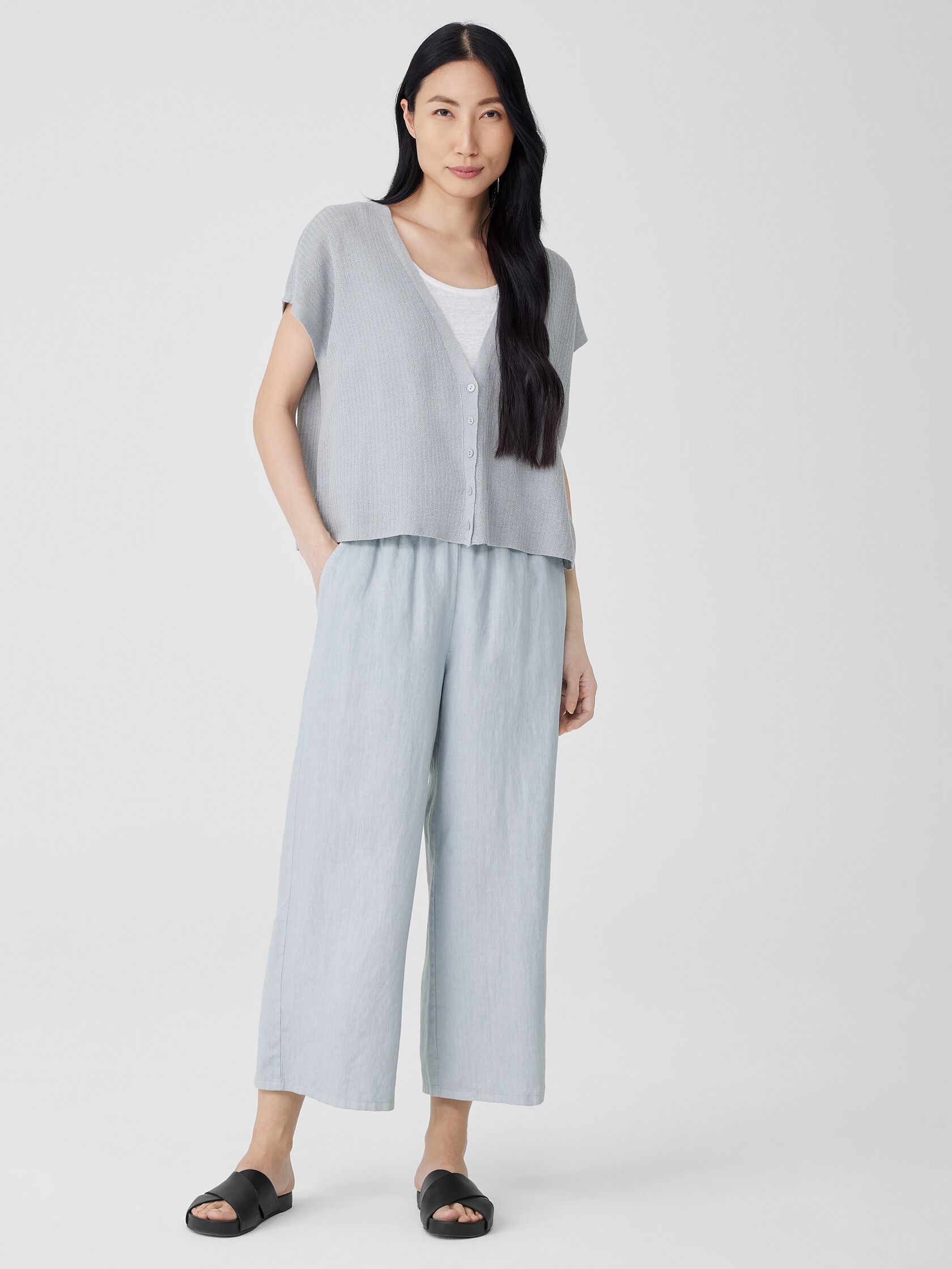Organic Linen Cotton Short-Sleeve Cardigan