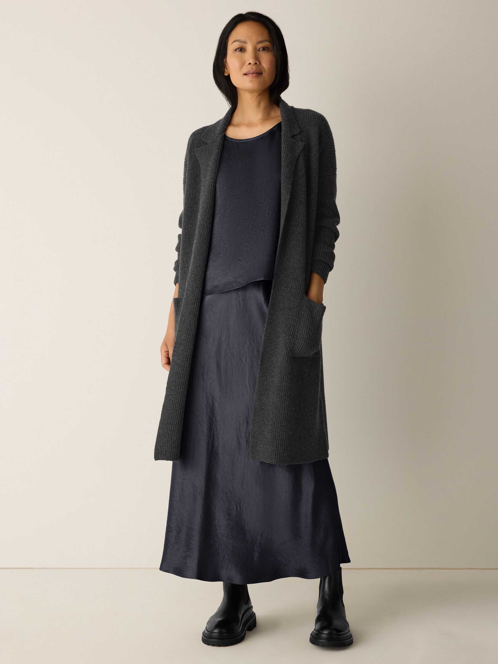 Recycled Wool Cashmere Notch Collar Cardigan