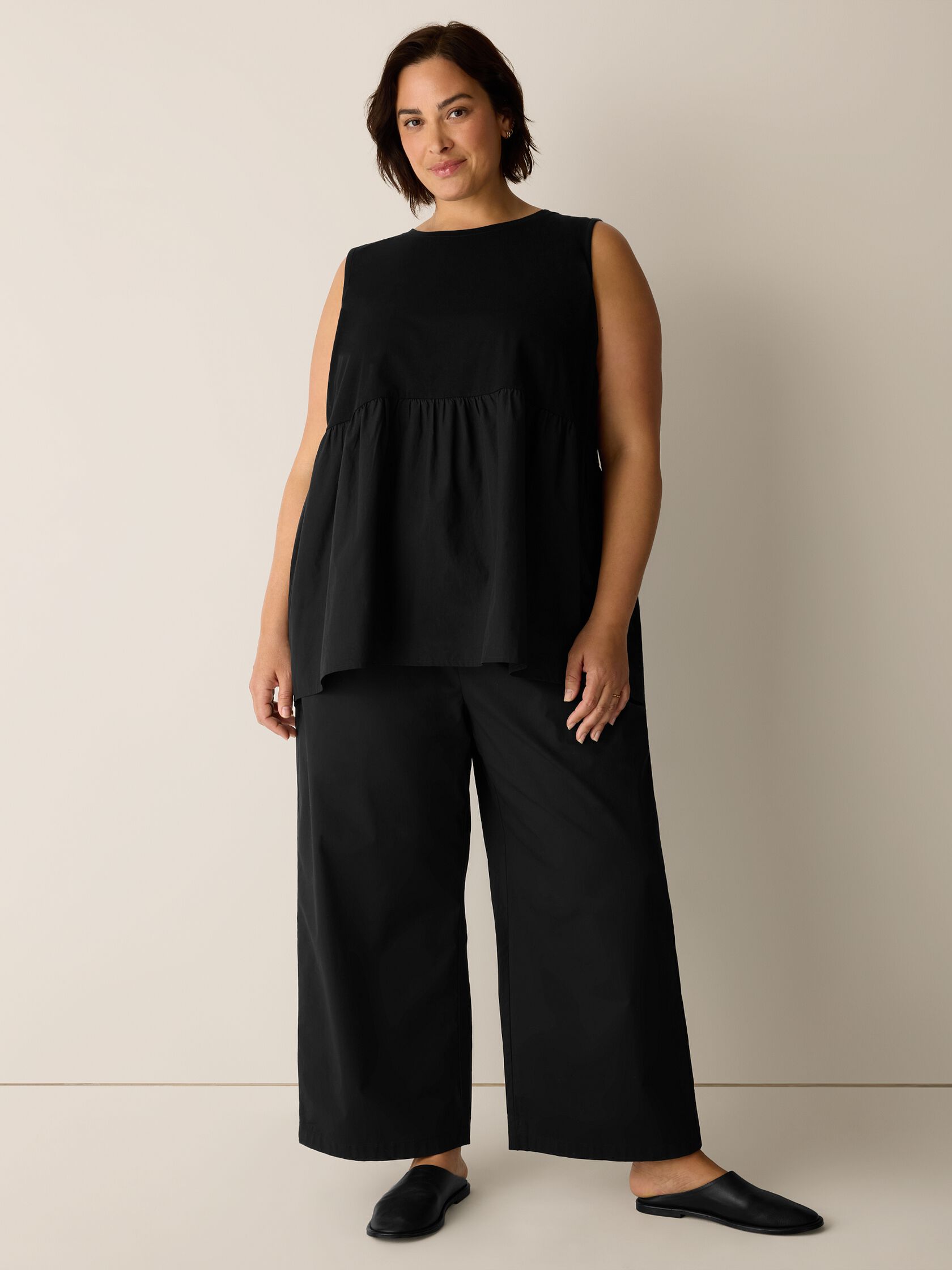 Stretch Organic Cotton Poplin Wide-Leg Pant