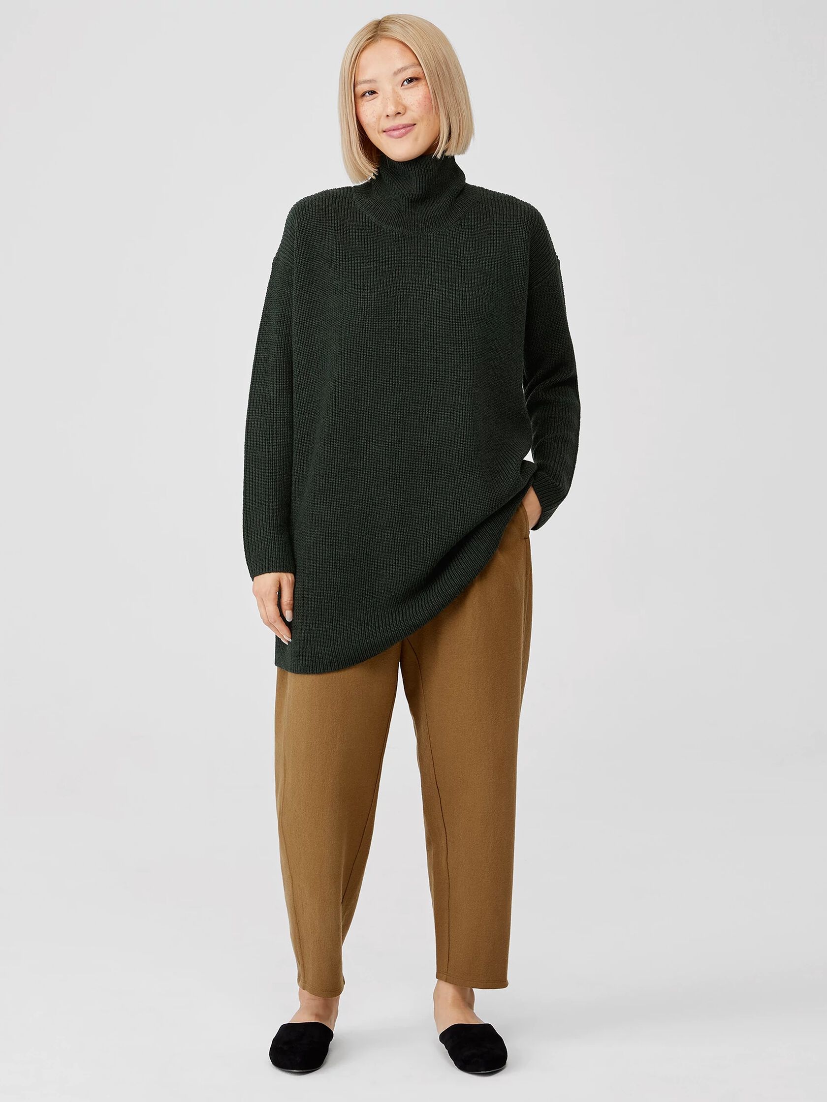 Merino Wool Turtleneck Long Top