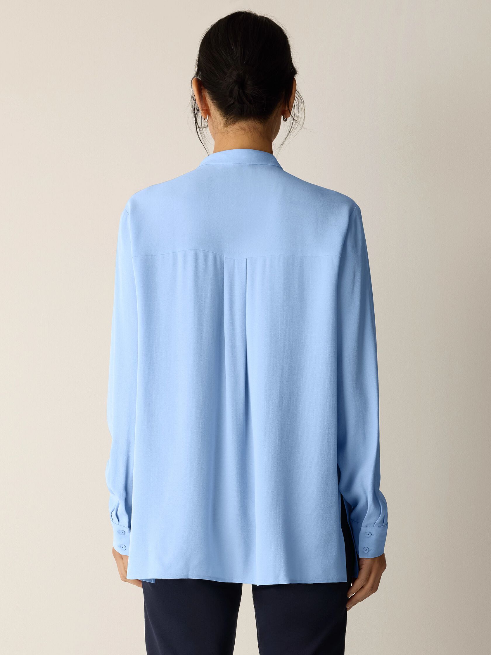 Silk Georgette Crepe Band Collar Shirt