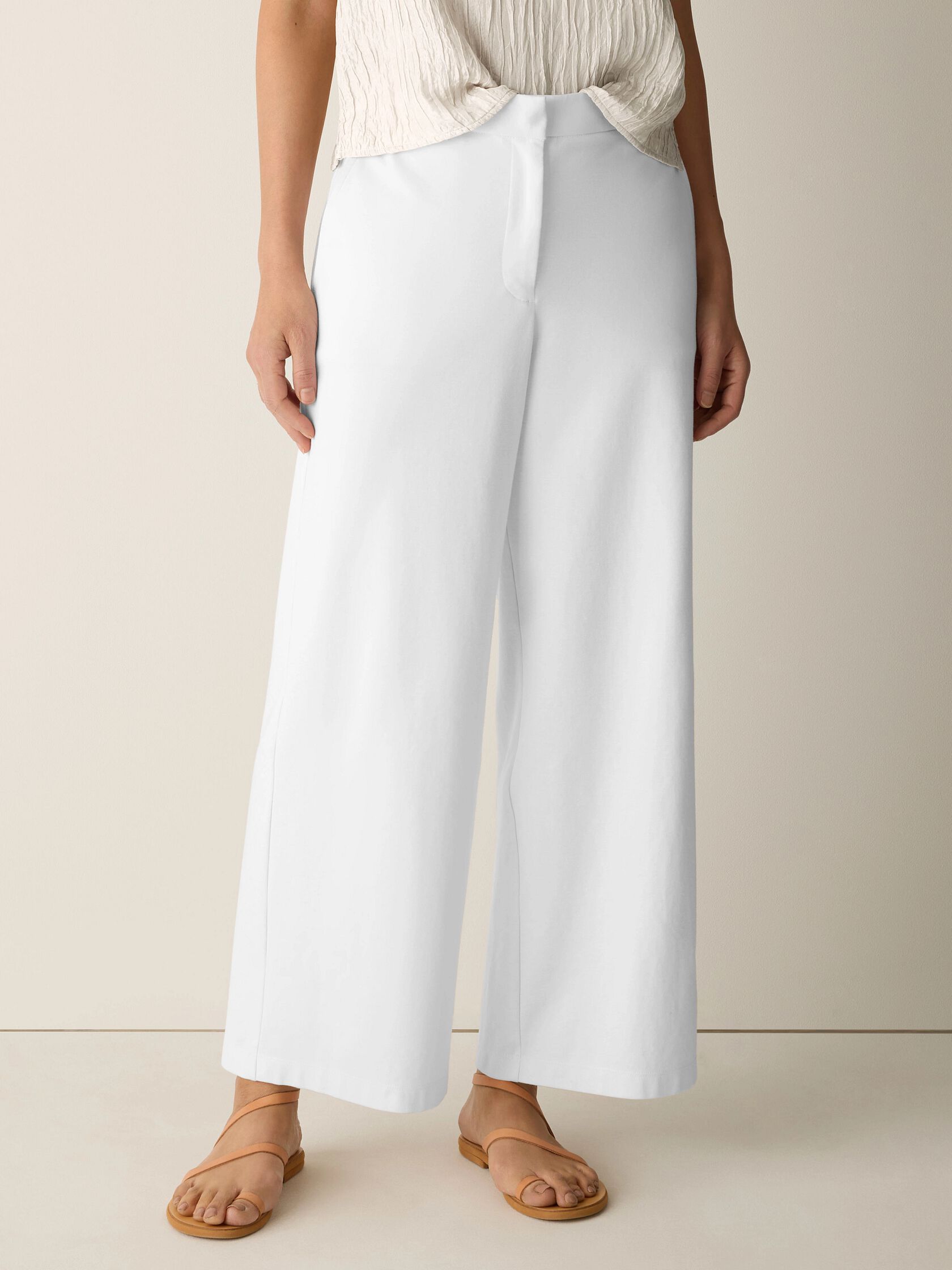 Cotton Blend Ponte Wide-Leg Trouser
