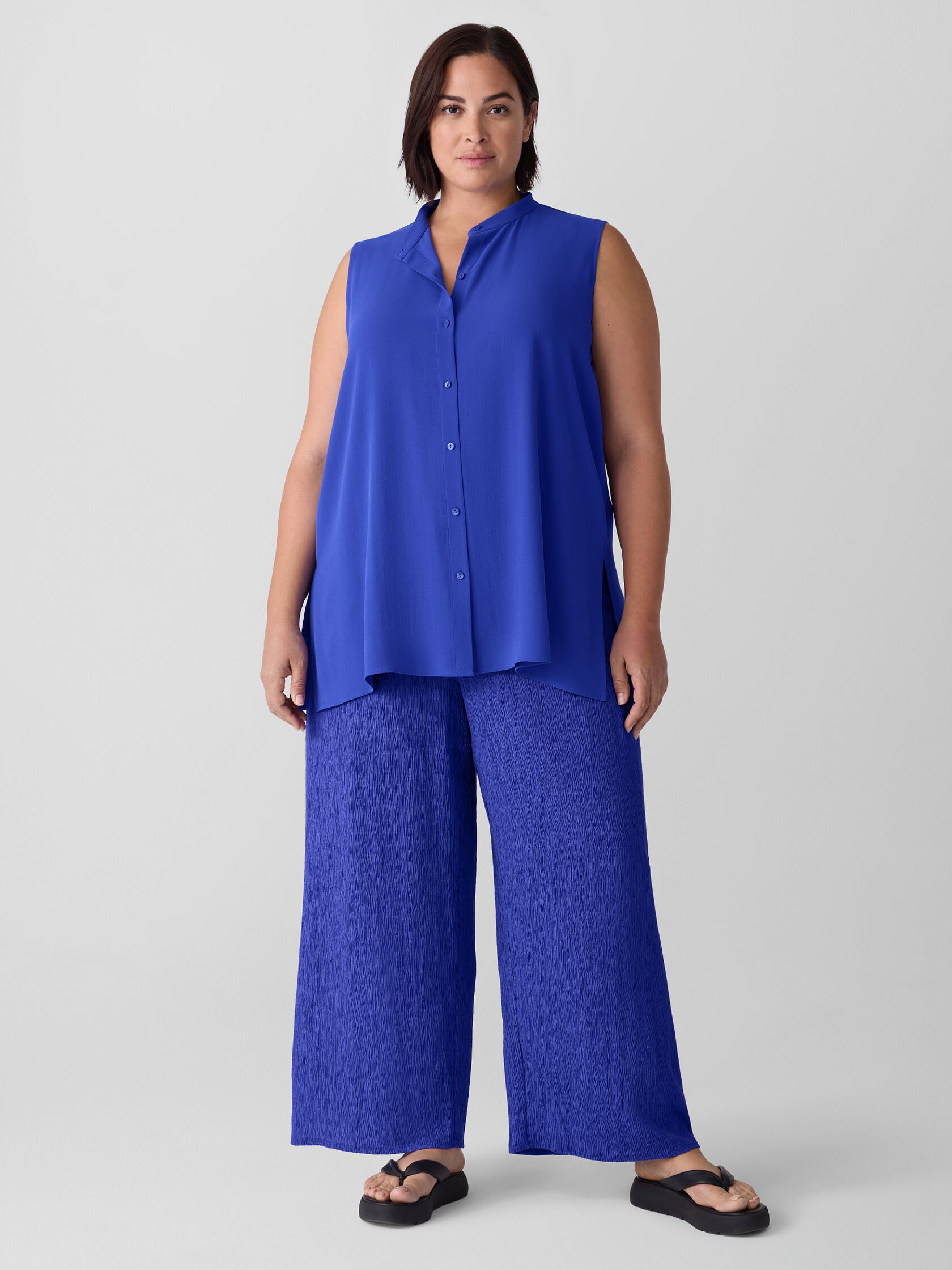 Silk Georgette Crepe Sleeveless Shirt