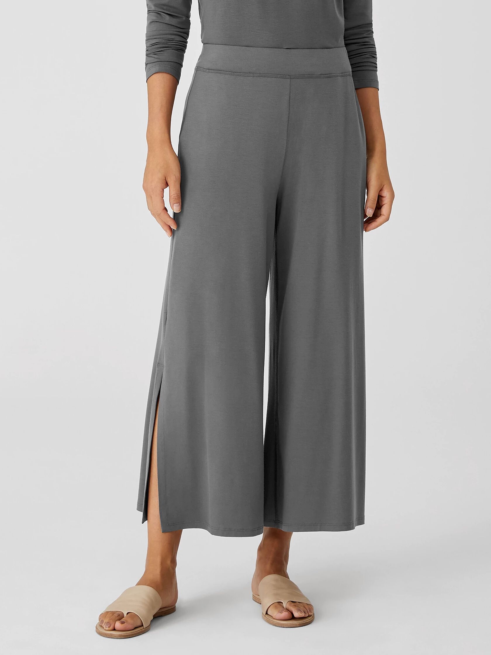 Fine Jersey Wide-Leg Pant with Slits