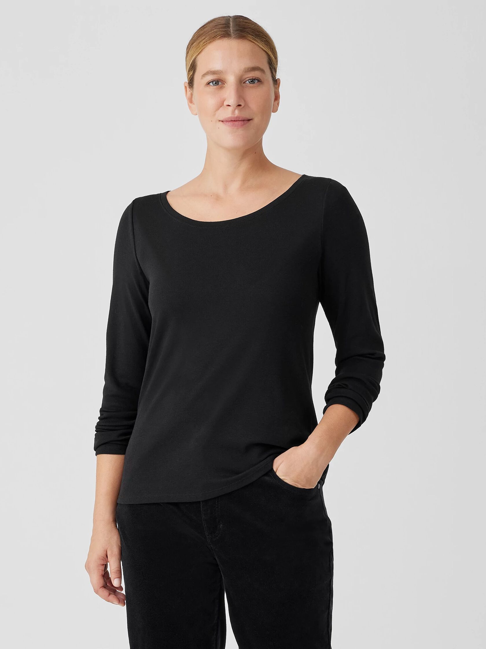 Pima Cotton Blend Scoop Neck Top