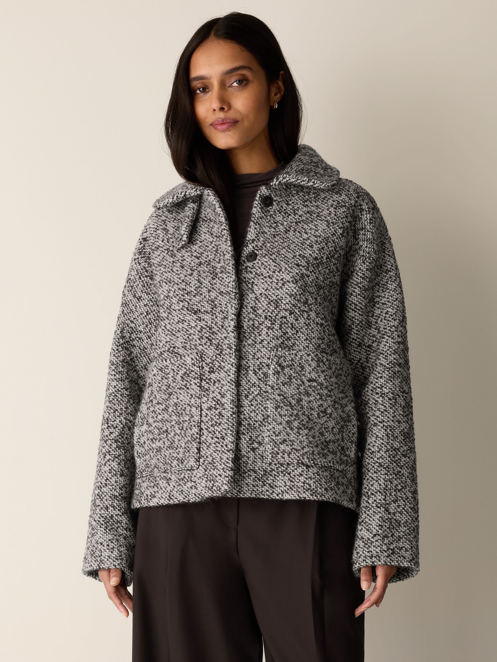 Marled Wool Tweed Classic Collar Jacket