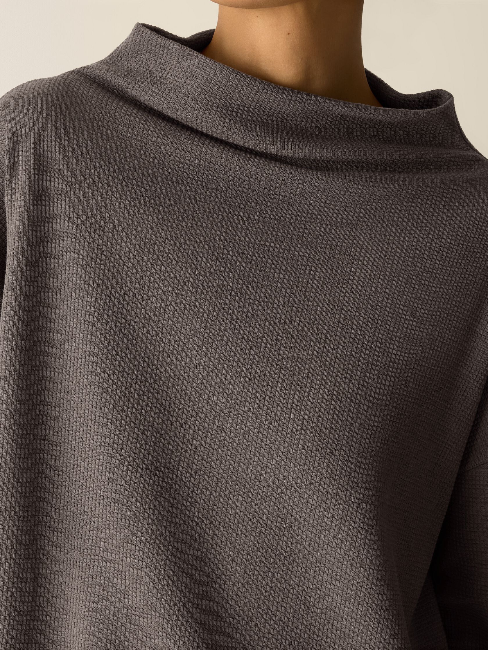 Waffle Cotton Blend Doubleknit Funnel Neck Box-Top
