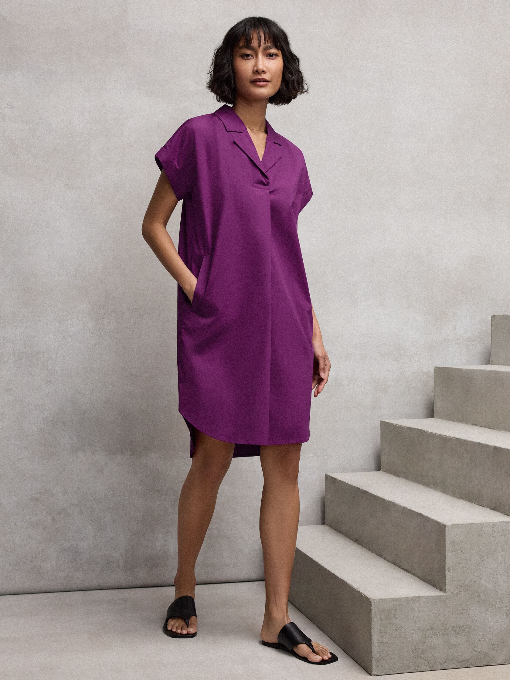 Stretch Organic Cotton Poplin Notch Collar Dress