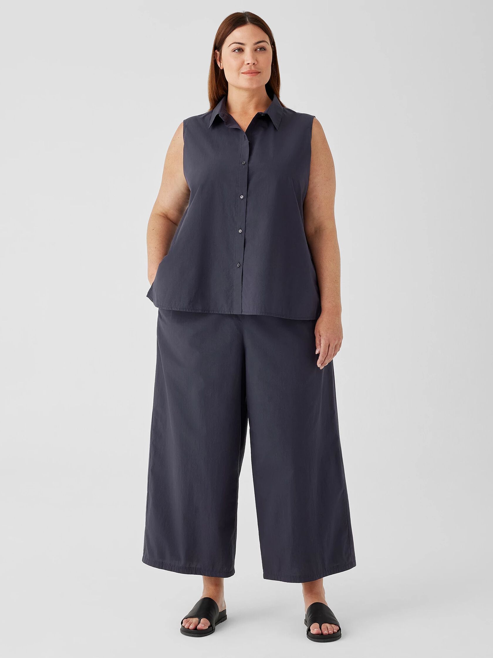 Washed Organic Cotton Poplin Wide-Leg Pant