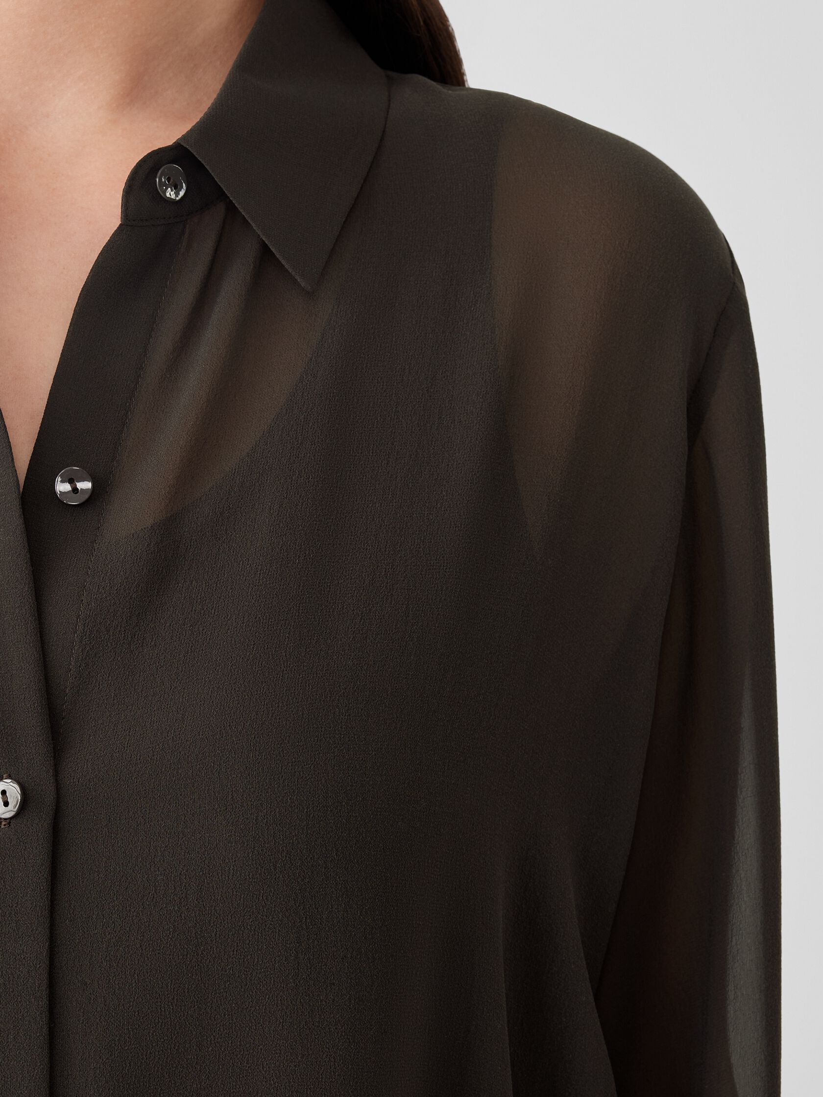 Sheer Silk Georgette Classic Collar Long Shirt