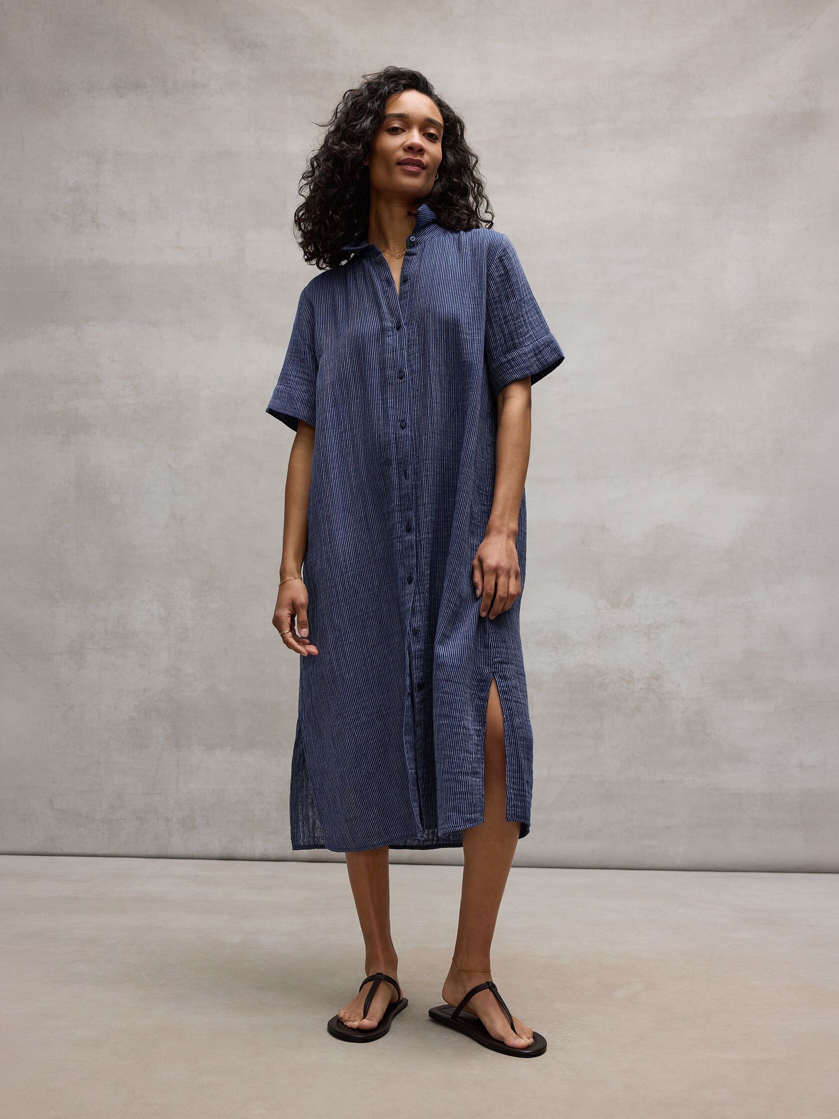 Striped Organic Cotton Gauze Shirtdress