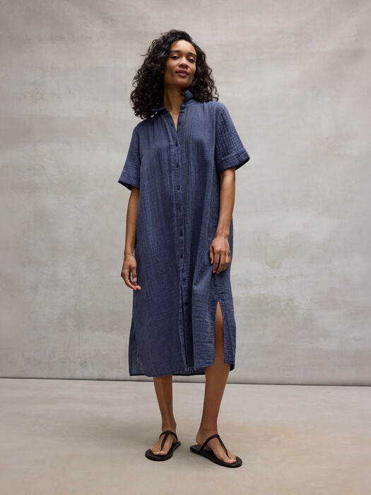 long gauze shirt dress Cream Gauze Shirt Dress Small