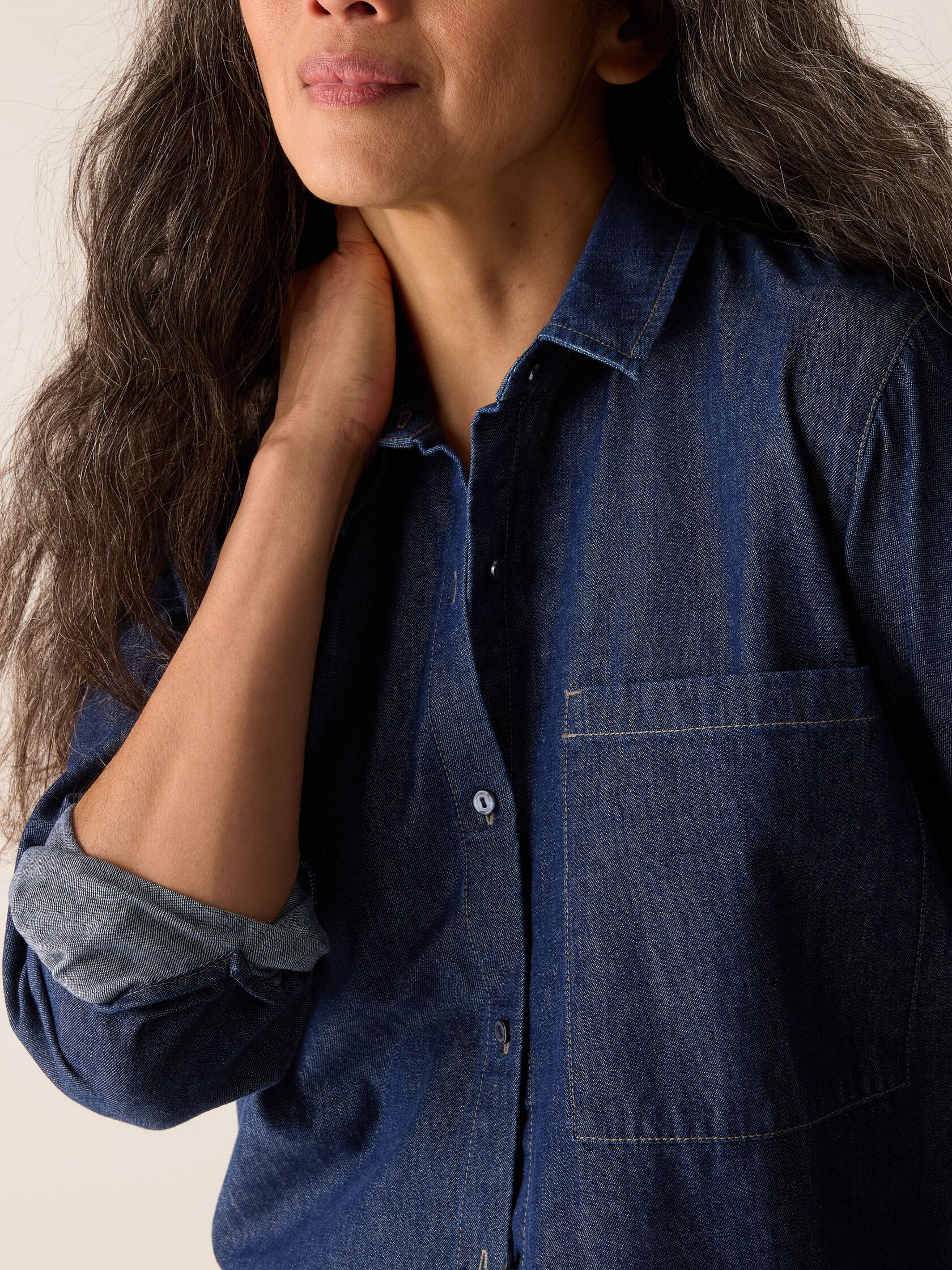 Lightweight Organic Cotton Denim Classic Collar Long Shirt