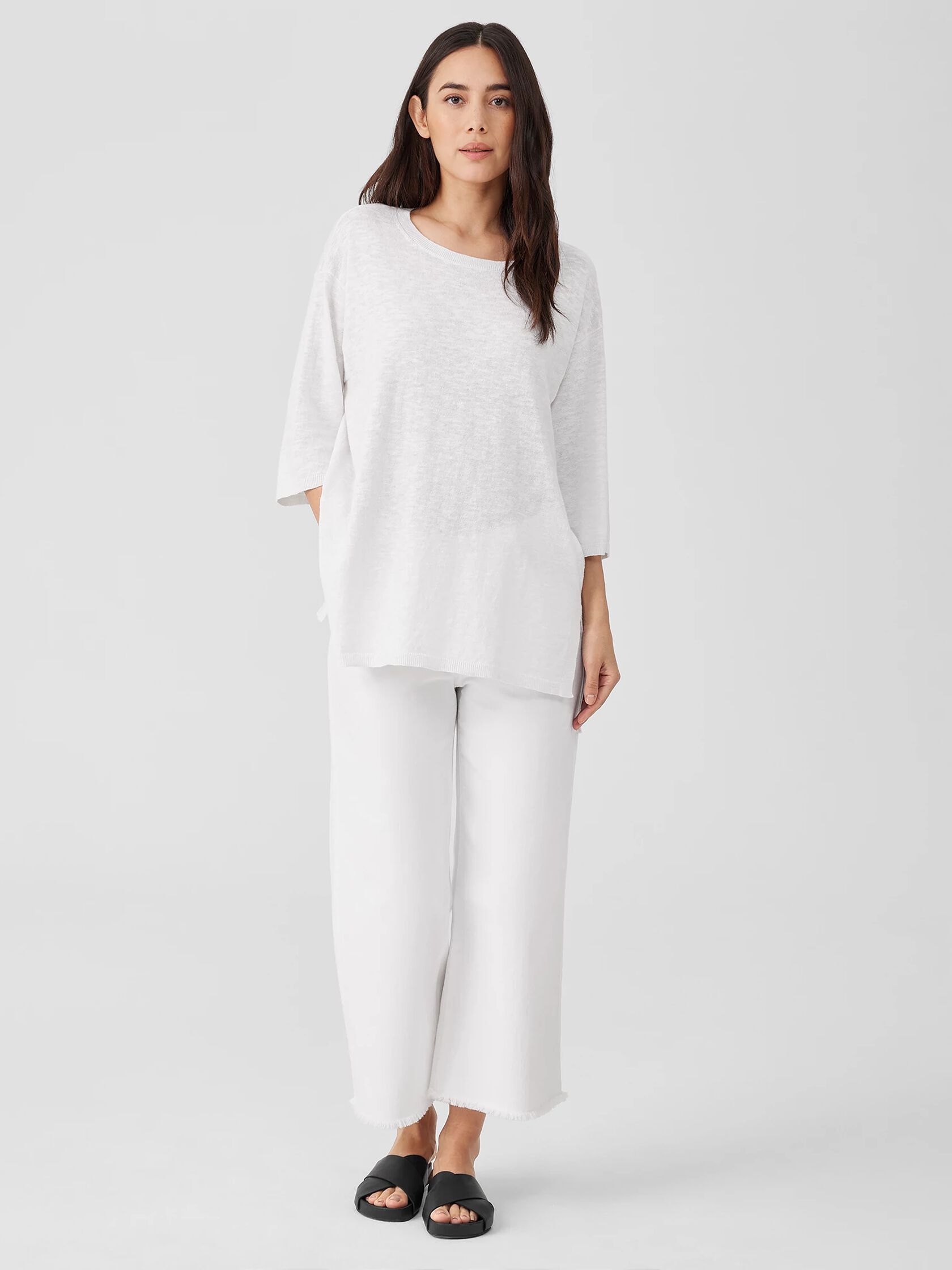 Organic Linen Cotton Slub Crew Neck Long Top