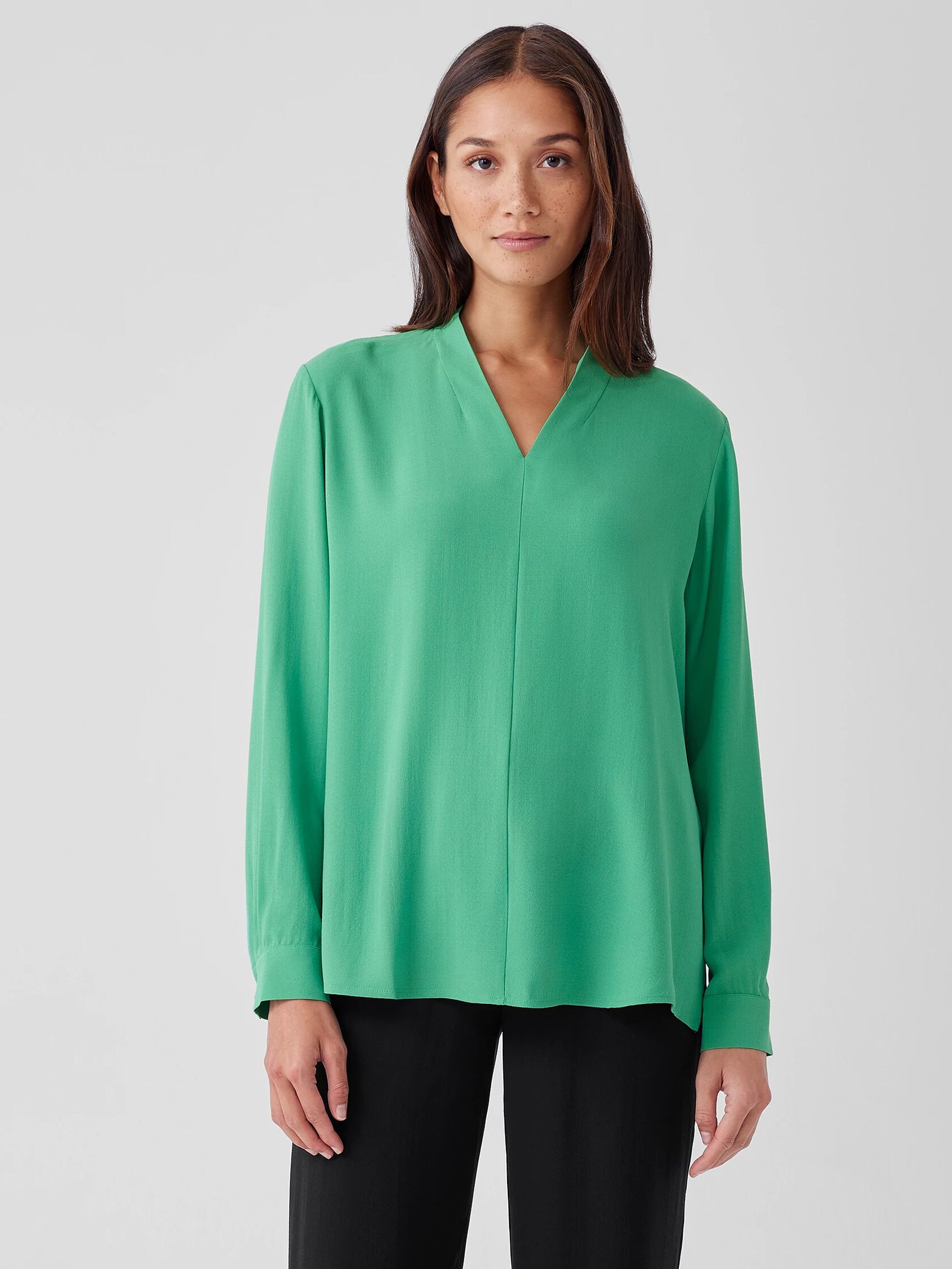 Silk Georgette Crepe V-Neck Top