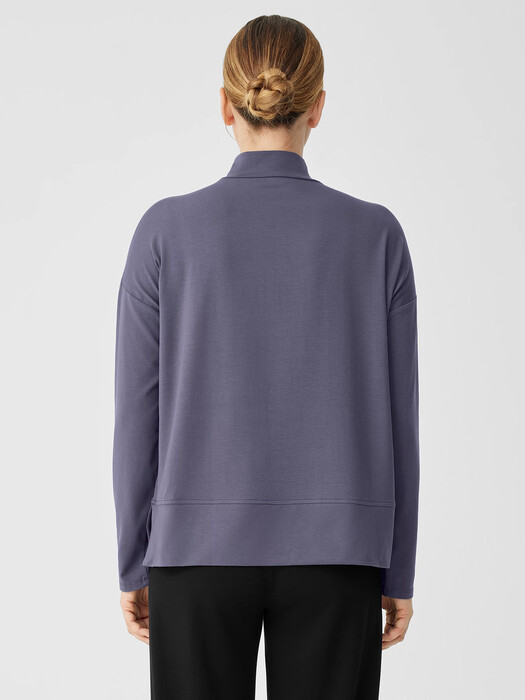 Stretch Jersey Knit Mock Neck Top
