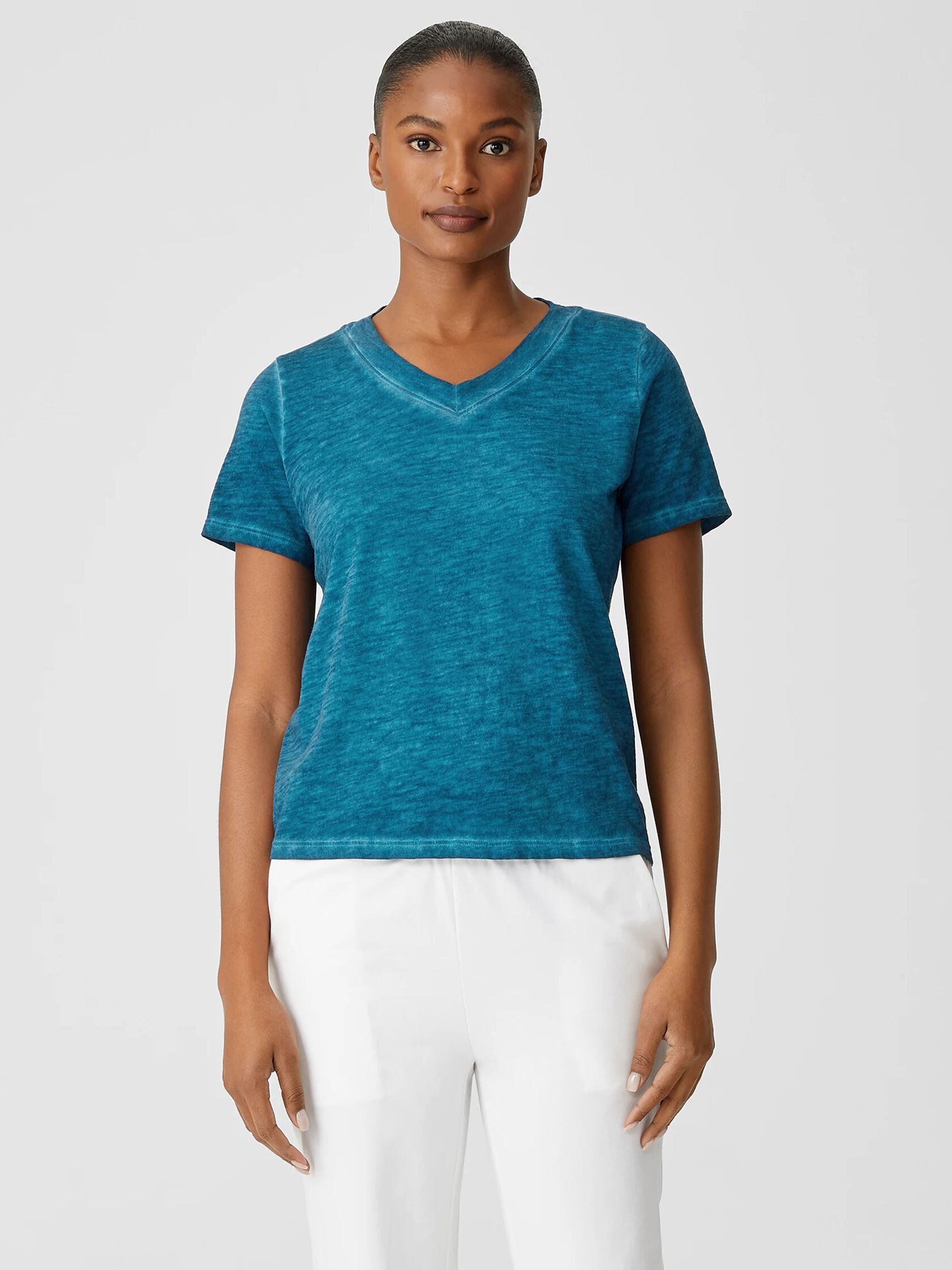 Organic Cotton Hazy Slub V-Neck Tee