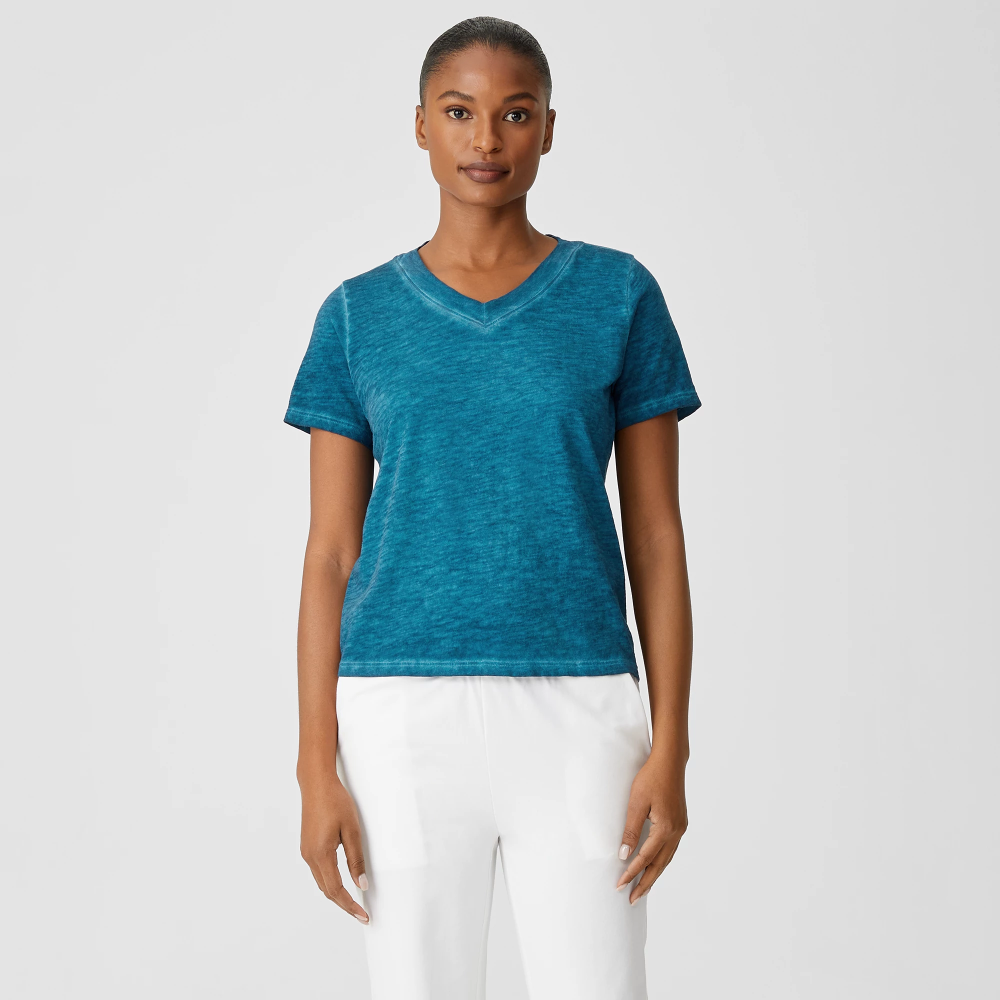 Organic Cotton Hazy Slub V-Neck Tee 