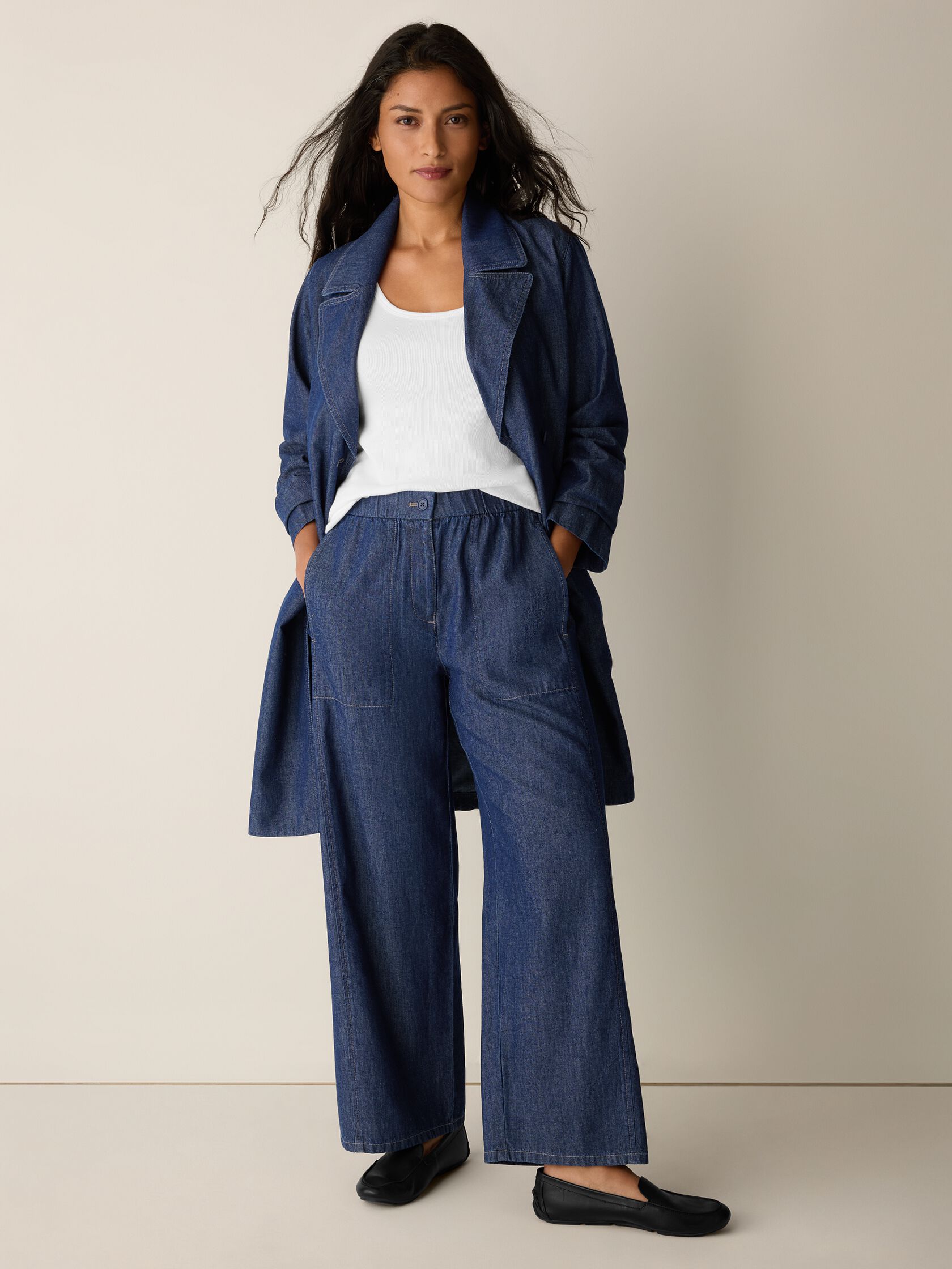 Lightweight Organic Cotton Denim Wide-Leg Pant