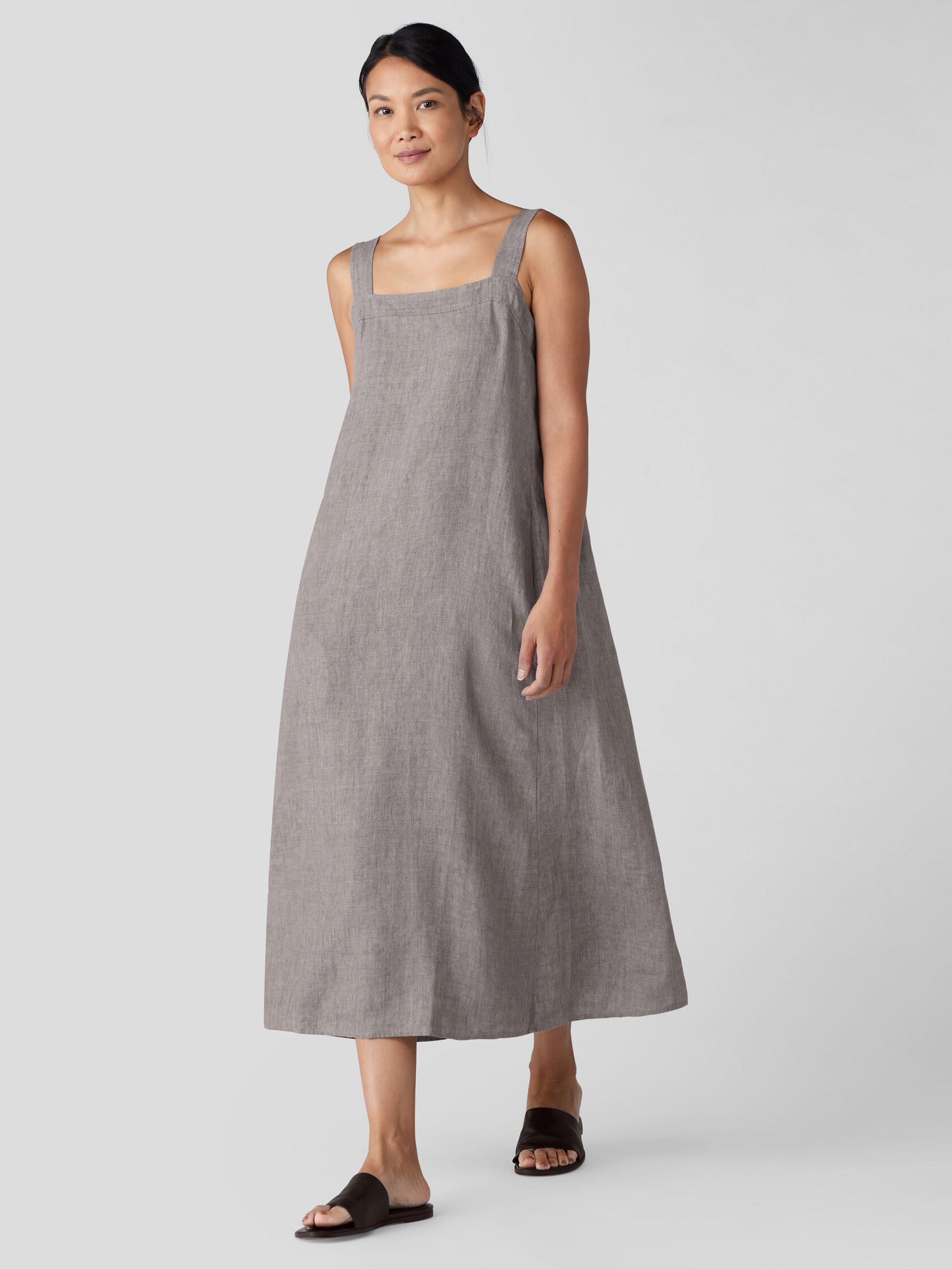 Washed Organic Linen Délavé Square Neck Dress