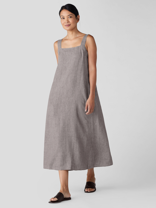 Washed Organic Linen Délavé Square Neck Dress