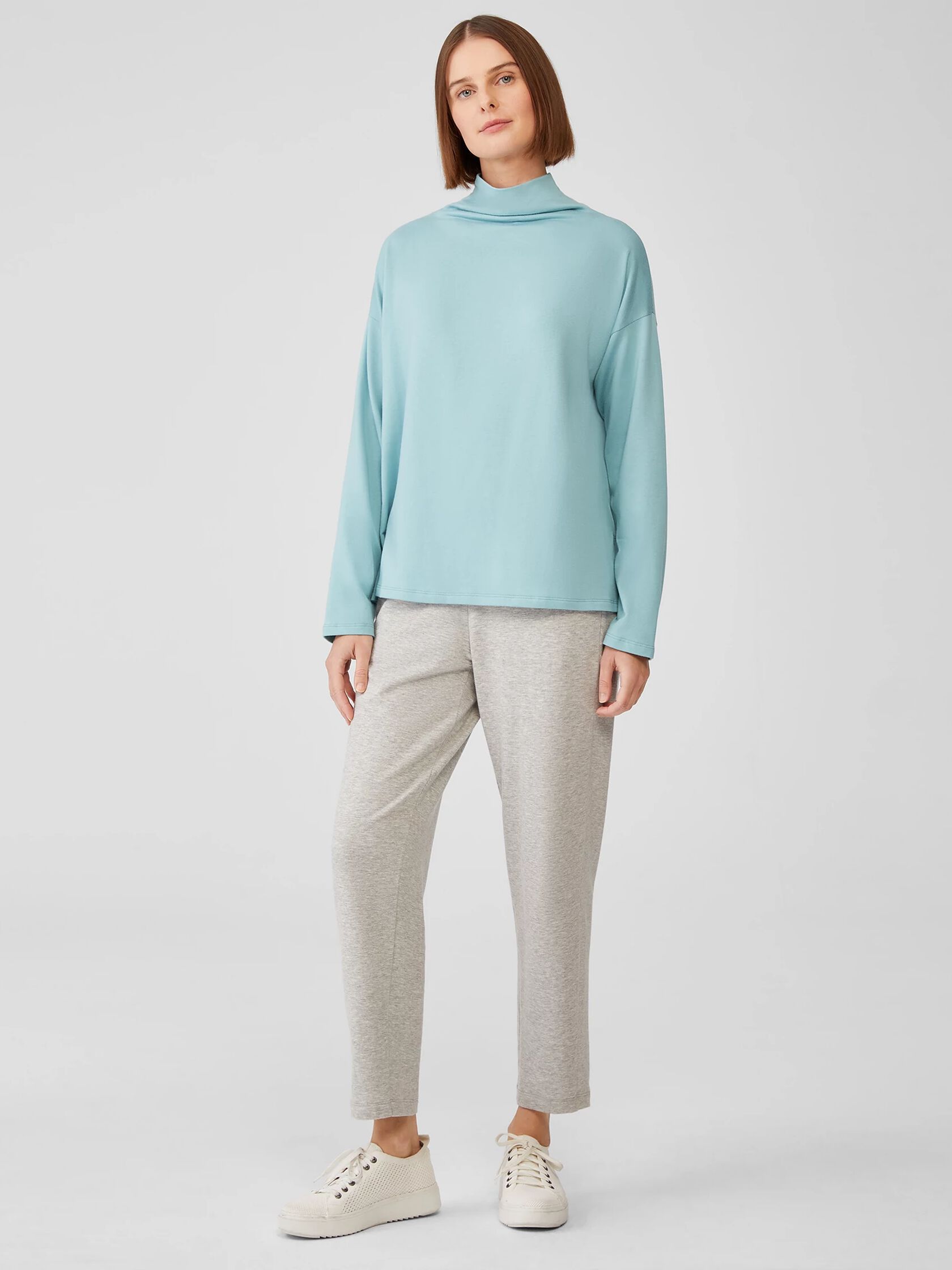 Cozy Brushed Terry Funnel Neck Box-Top