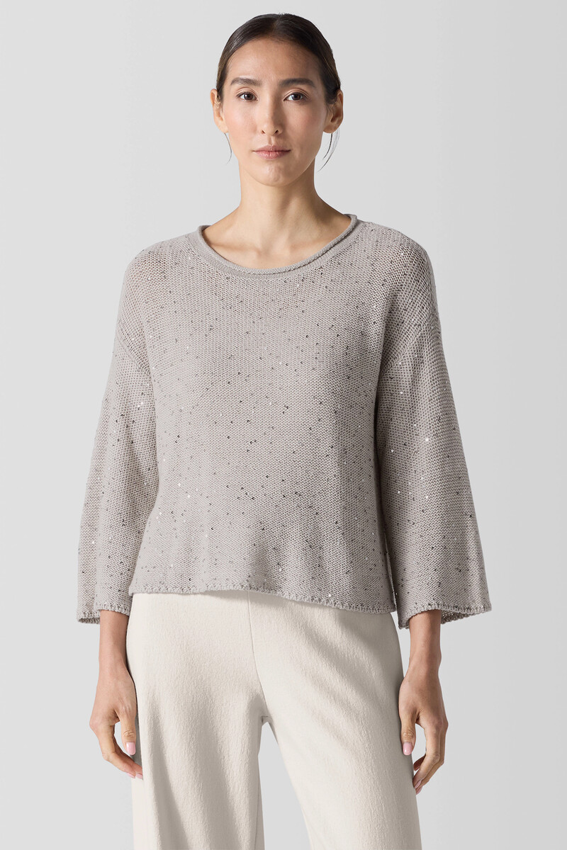 Merino Sequin Jewel Neck Top Merino Sequin Jewel Neck Top