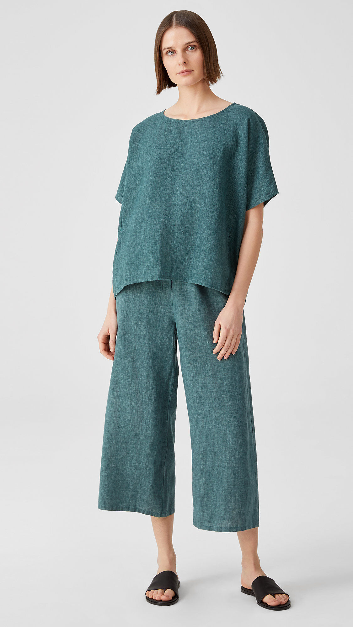 Washed Organic Linen Delave Wide-Leg Pant