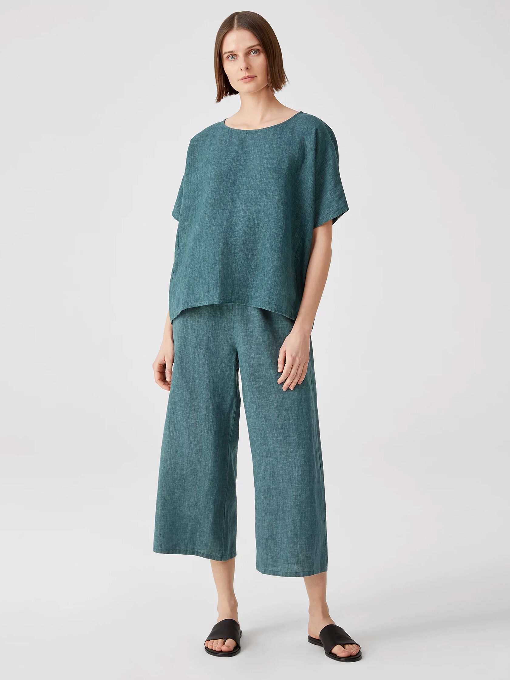 Washed Organic Linen Delave Wide-Leg Pant