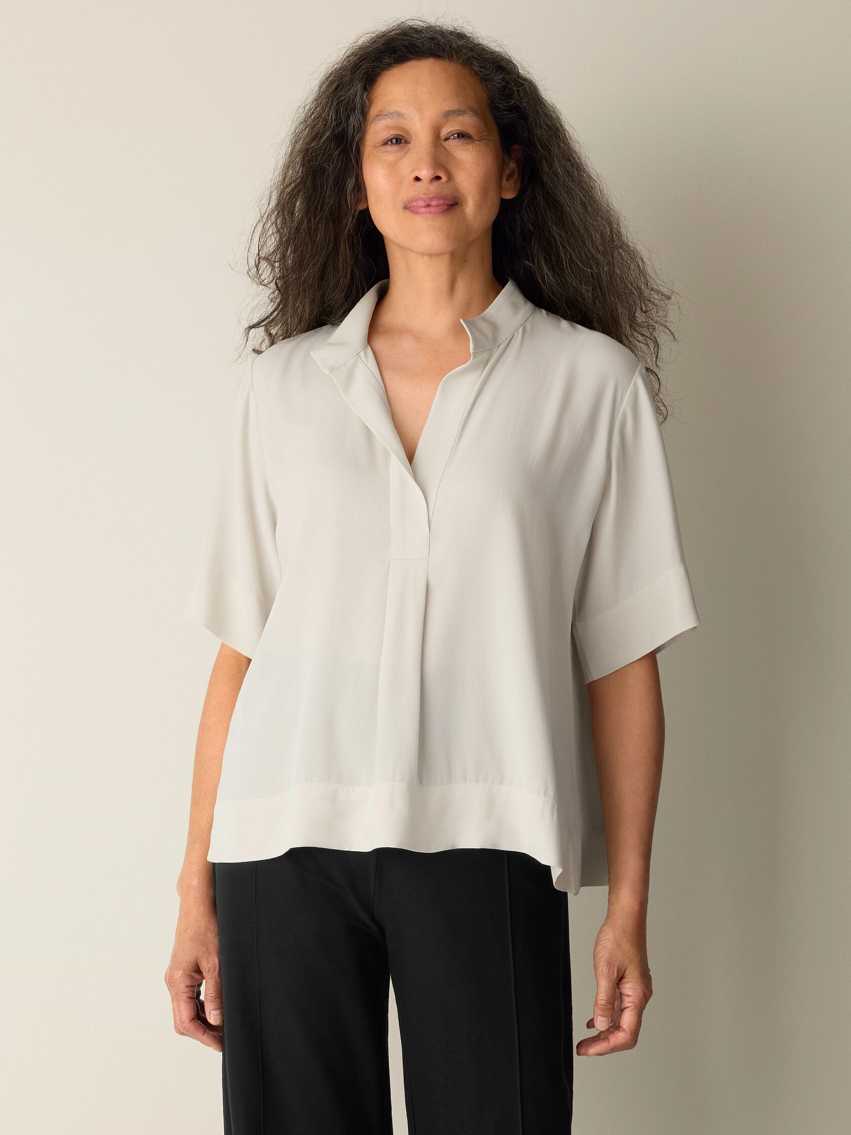 Silk Georgette Crepe Split Neck Top