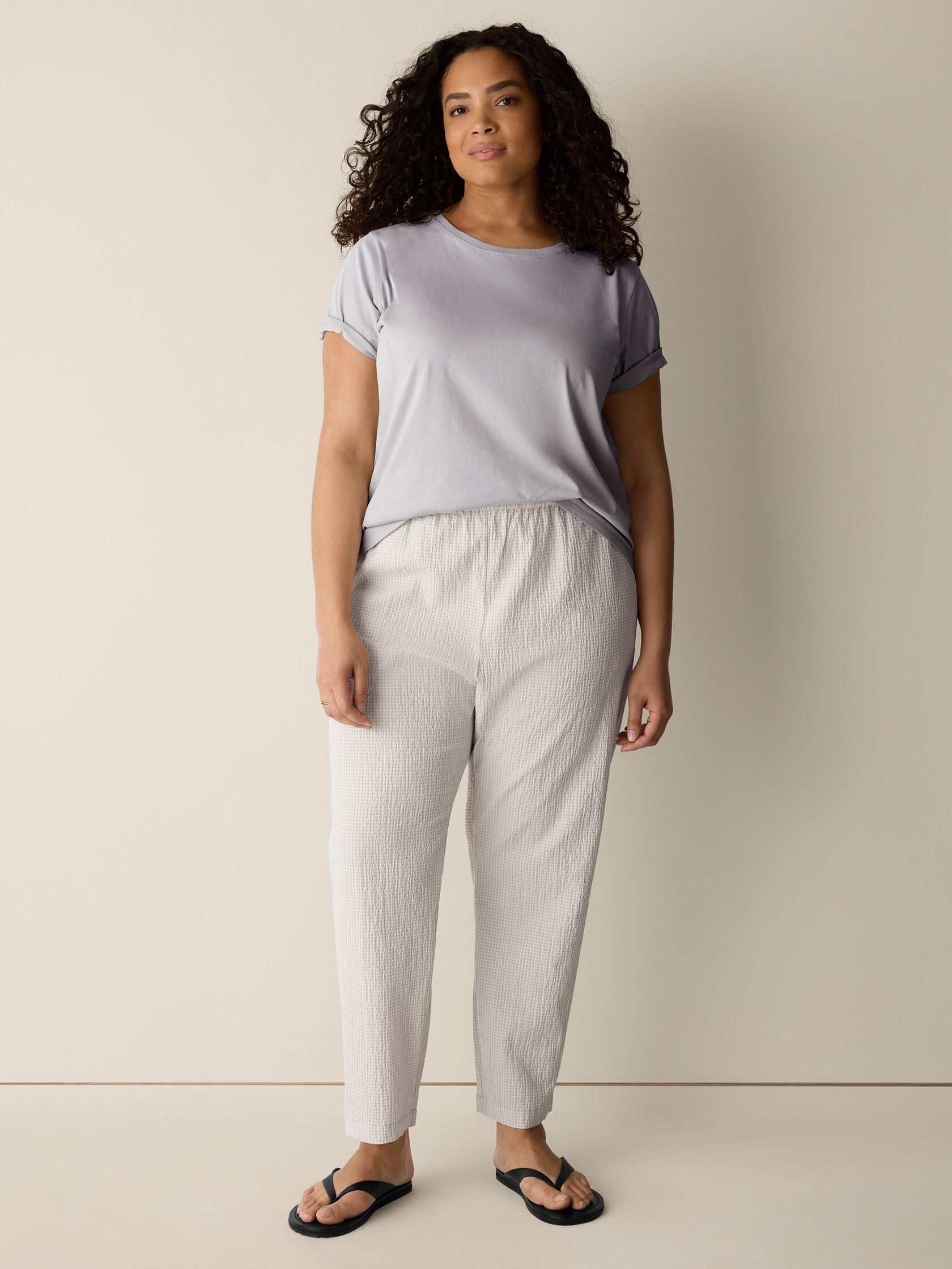 Organic Cotton Pucker Check Tapered Pant