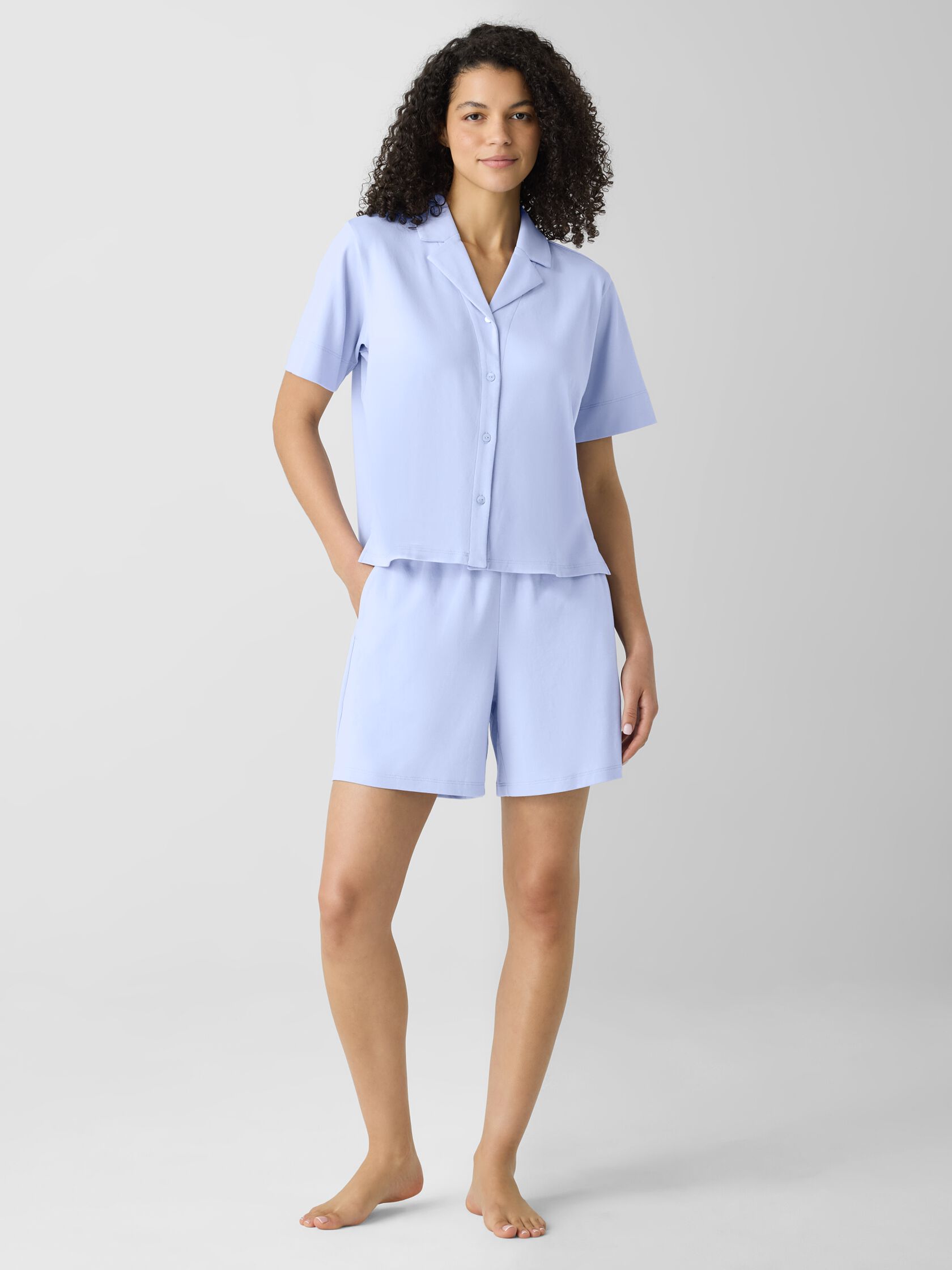 Organic Cotton Interlock Notch Collar Sleep Shirt