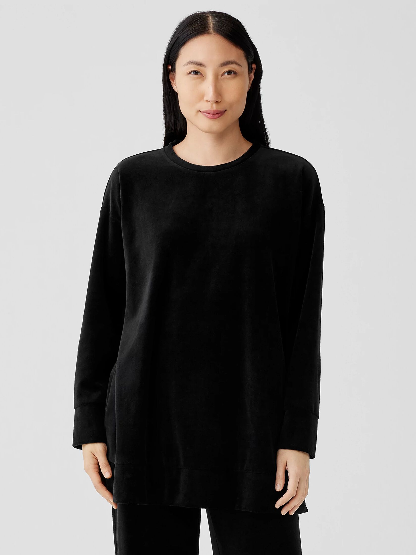 Cotton Velour Crew Neck Long Top