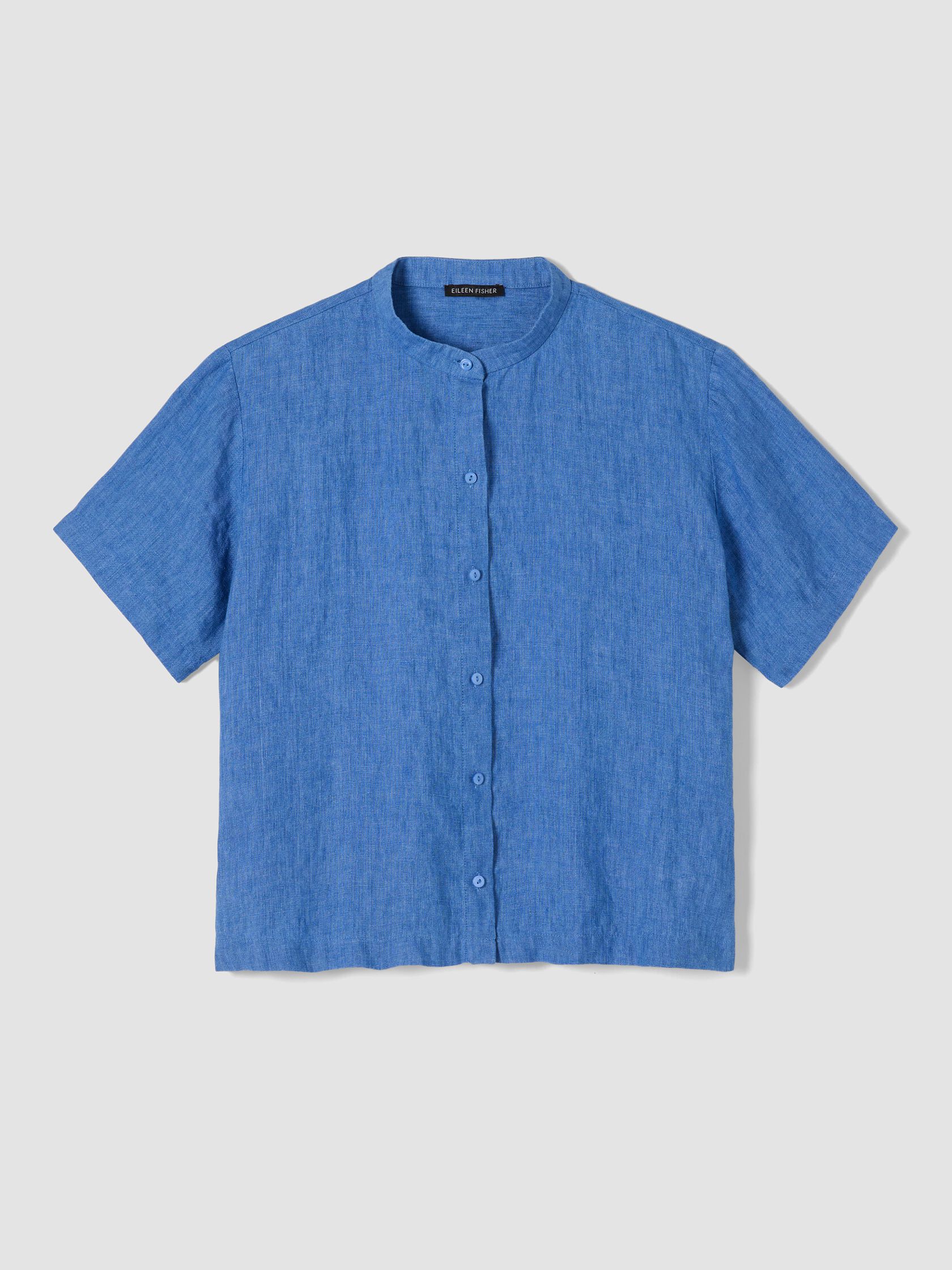 Washed Organic Linen Délavé Band Collar Shirt