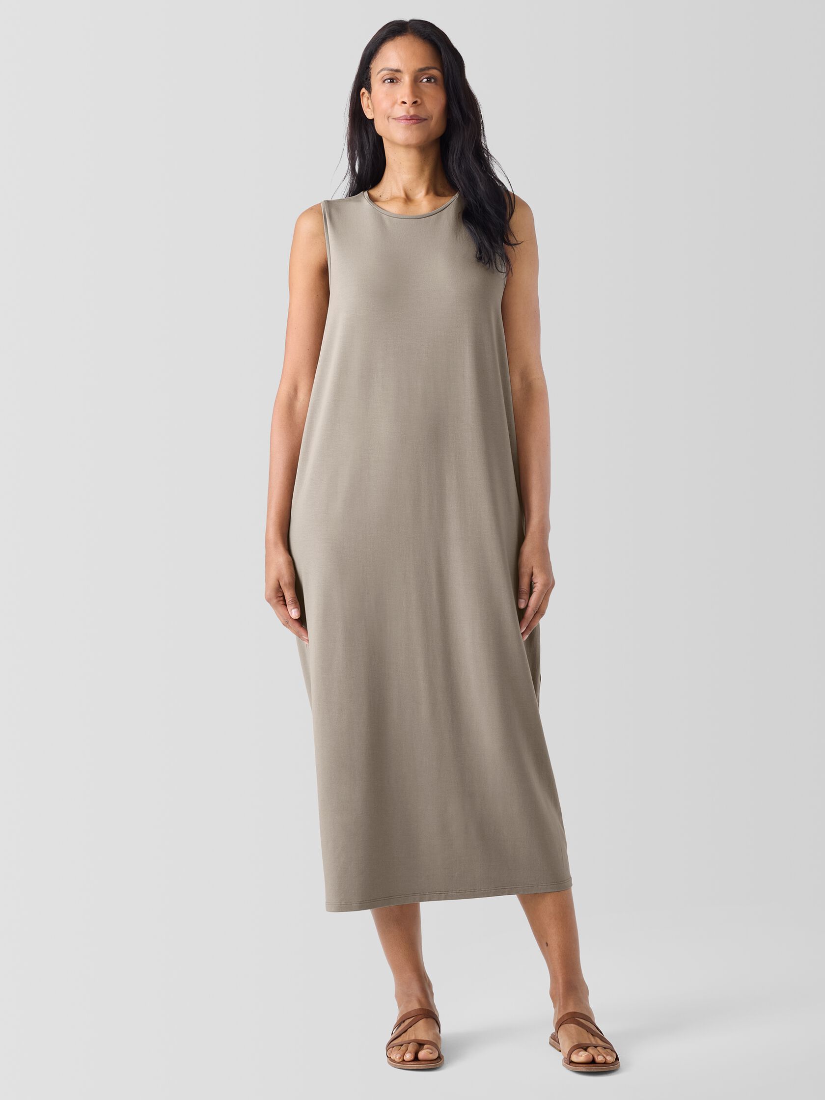 Stretch Jersey Knit Round Neck Dress