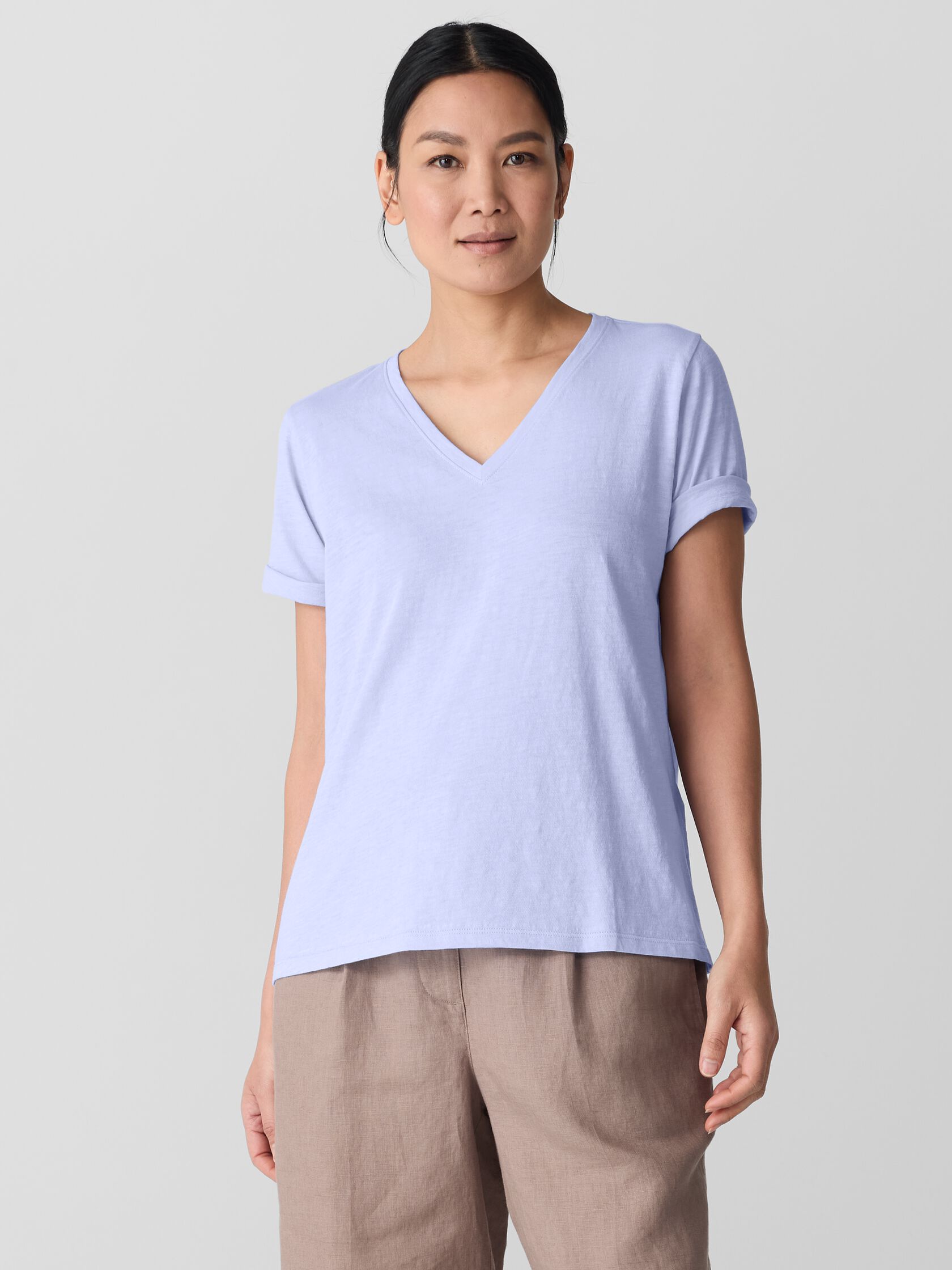 Organic Cotton Slubby Jersey V-Neck Tee