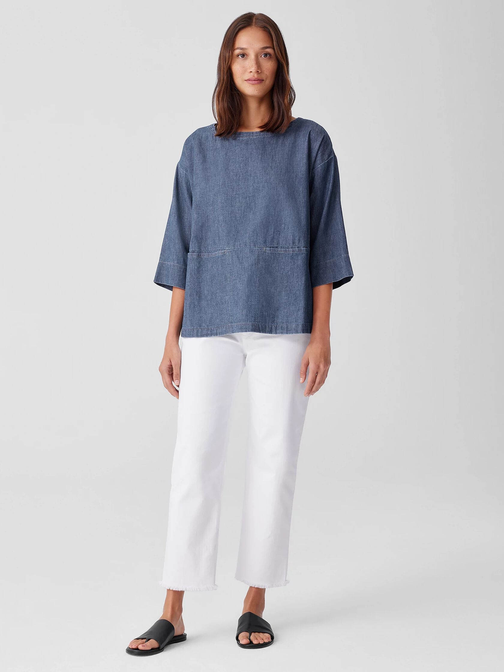 Airy Organic Cotton Twill Bateau Neck Top