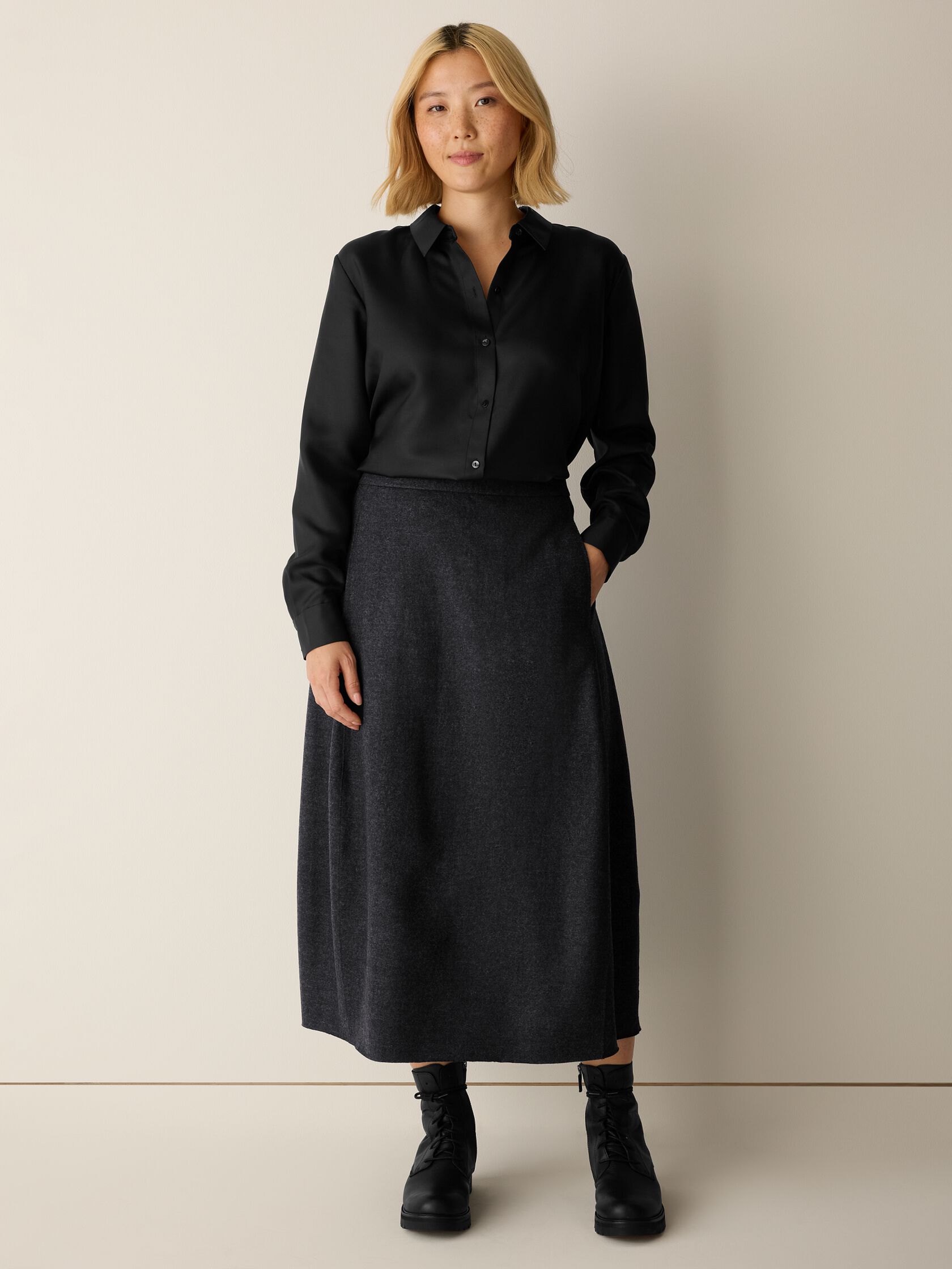 M&eacute;lange Felted Wool Jersey Lantern Skirt in&nbsp;Regenerative Wool