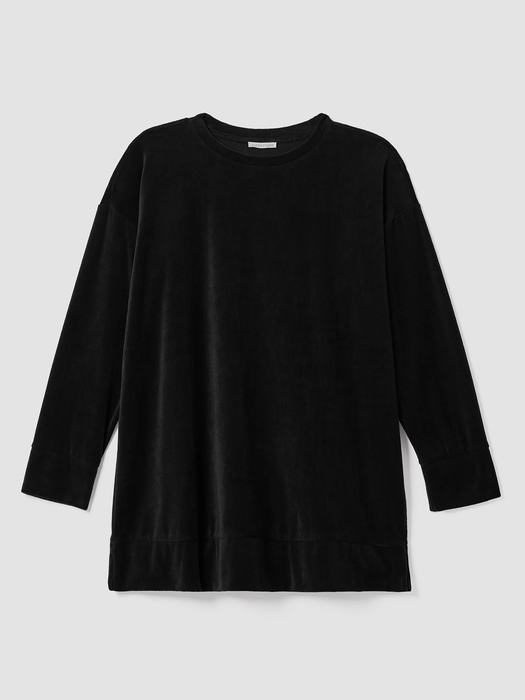 Cotton Velour Crew Neck Long Top