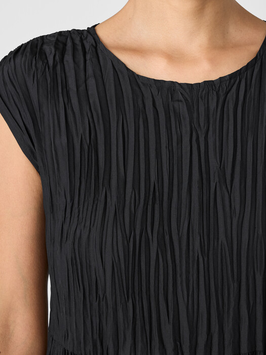 Crushed Silk Jewel Neck Tiered Dress