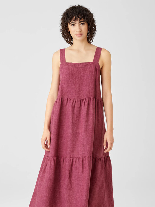 Washed Organic Linen Delave Tiered Dress