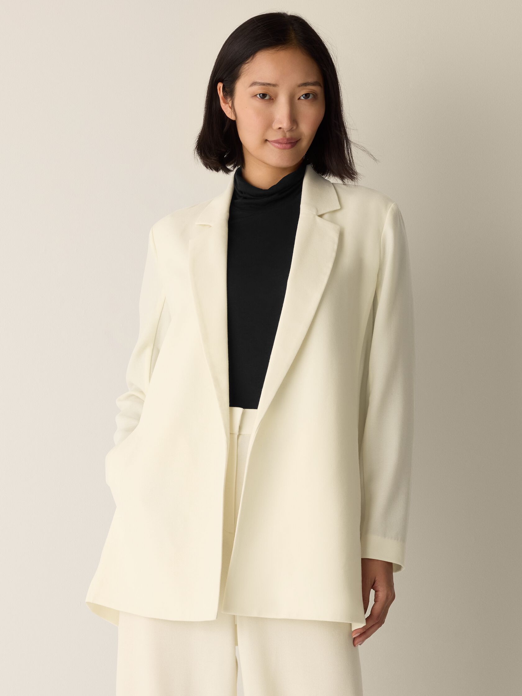 Stretch Wool Crepe Long Blazer