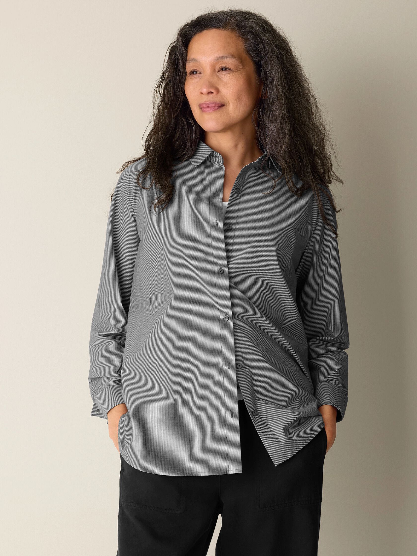 Striped Organic Cotton Poplin Classic Collar Shirt